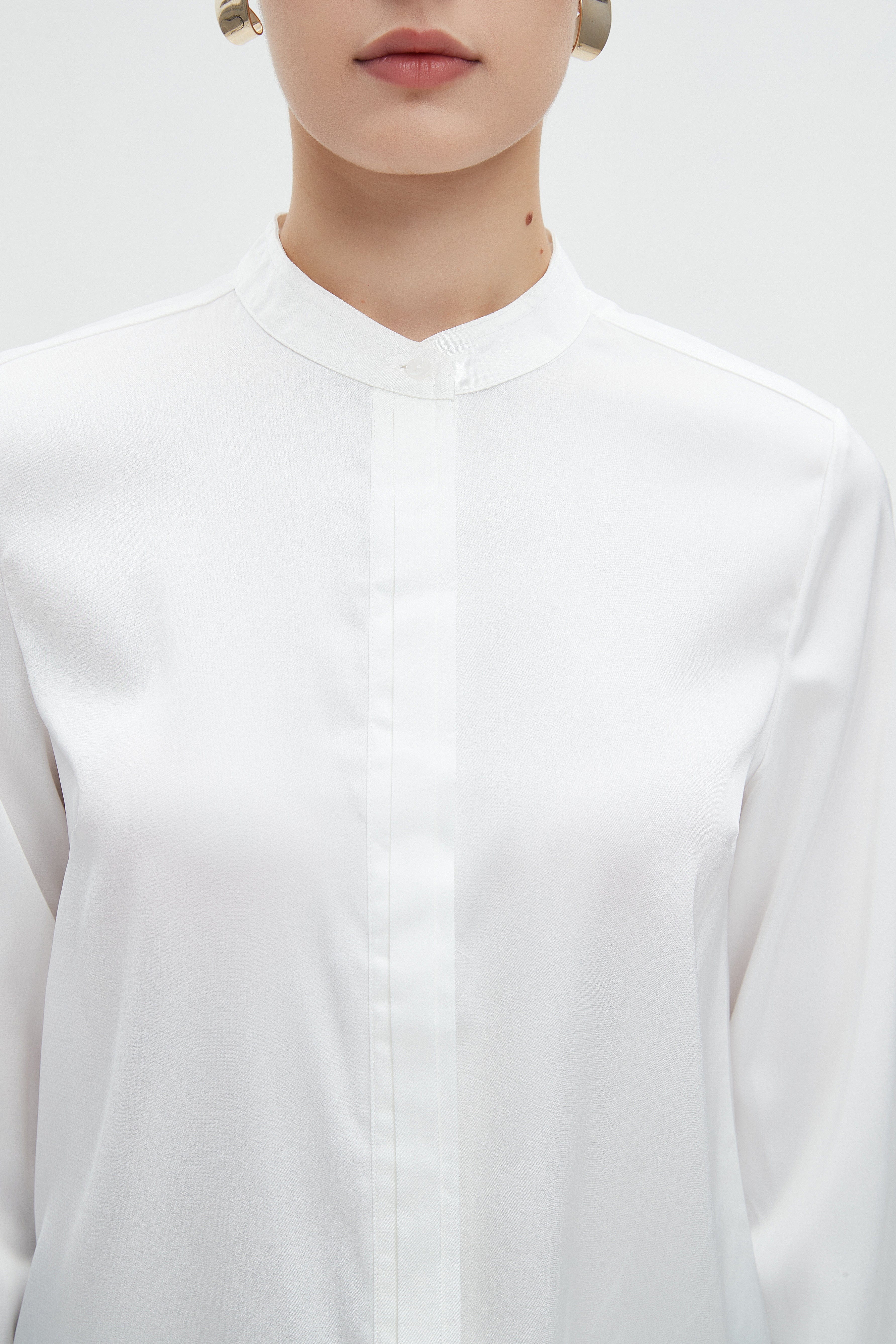 ميكا بلوزة نسائية سادة طويلة بكم طويل