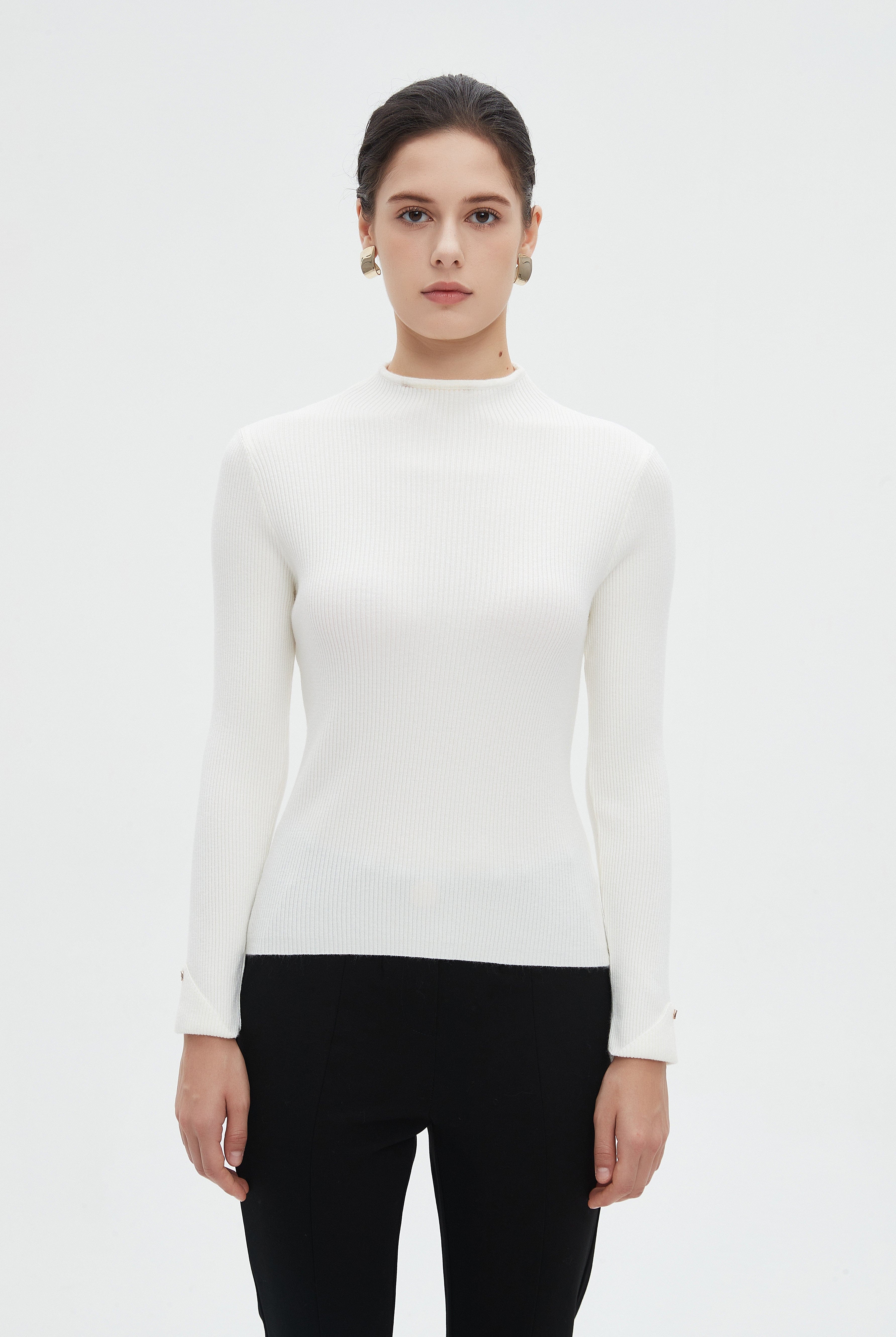 ميكا بلوزة نسائية طويلة برقبة عالية وكم طويل