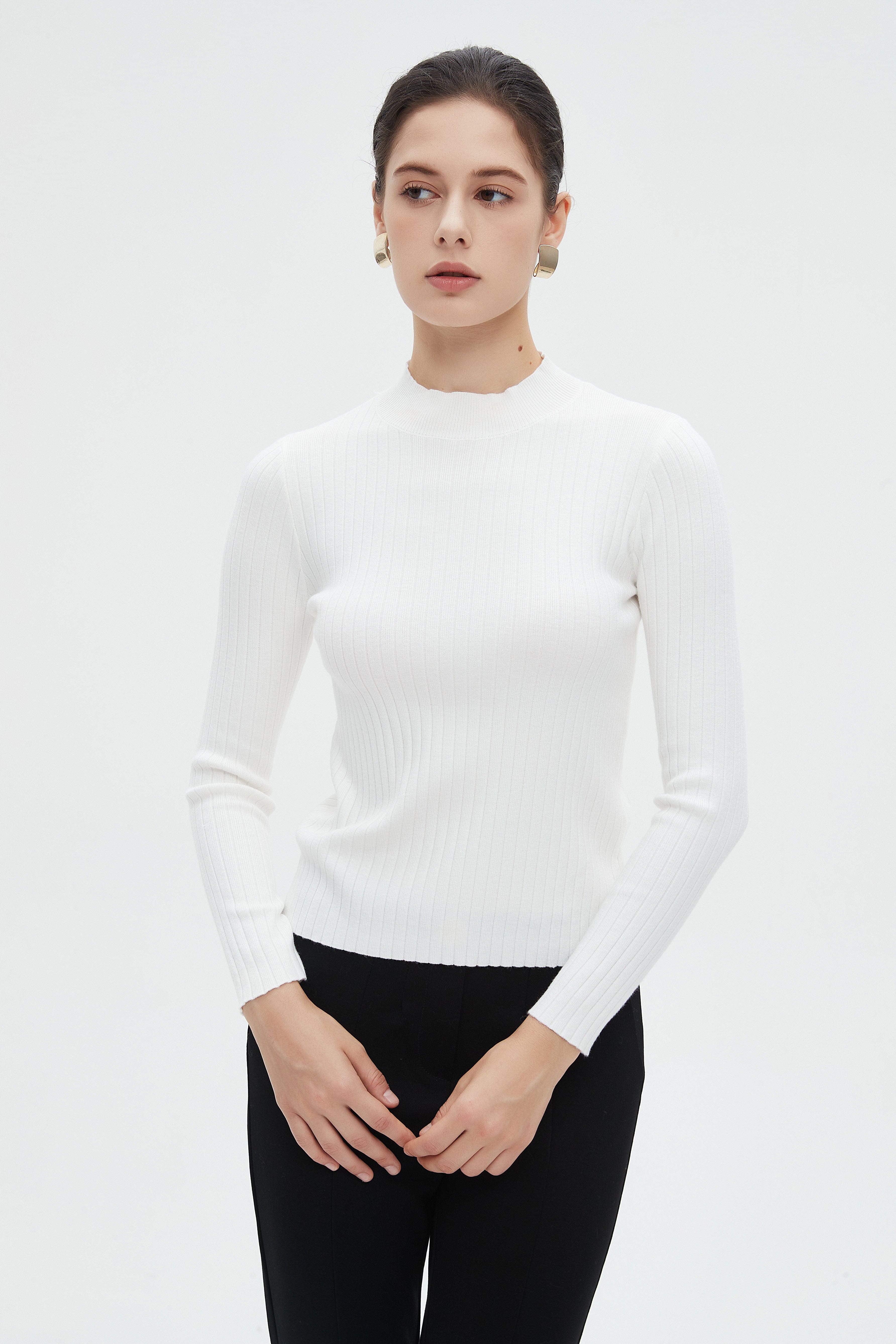 ميكا بلوزة نسائية شتوية بأكمام طويلة سادة