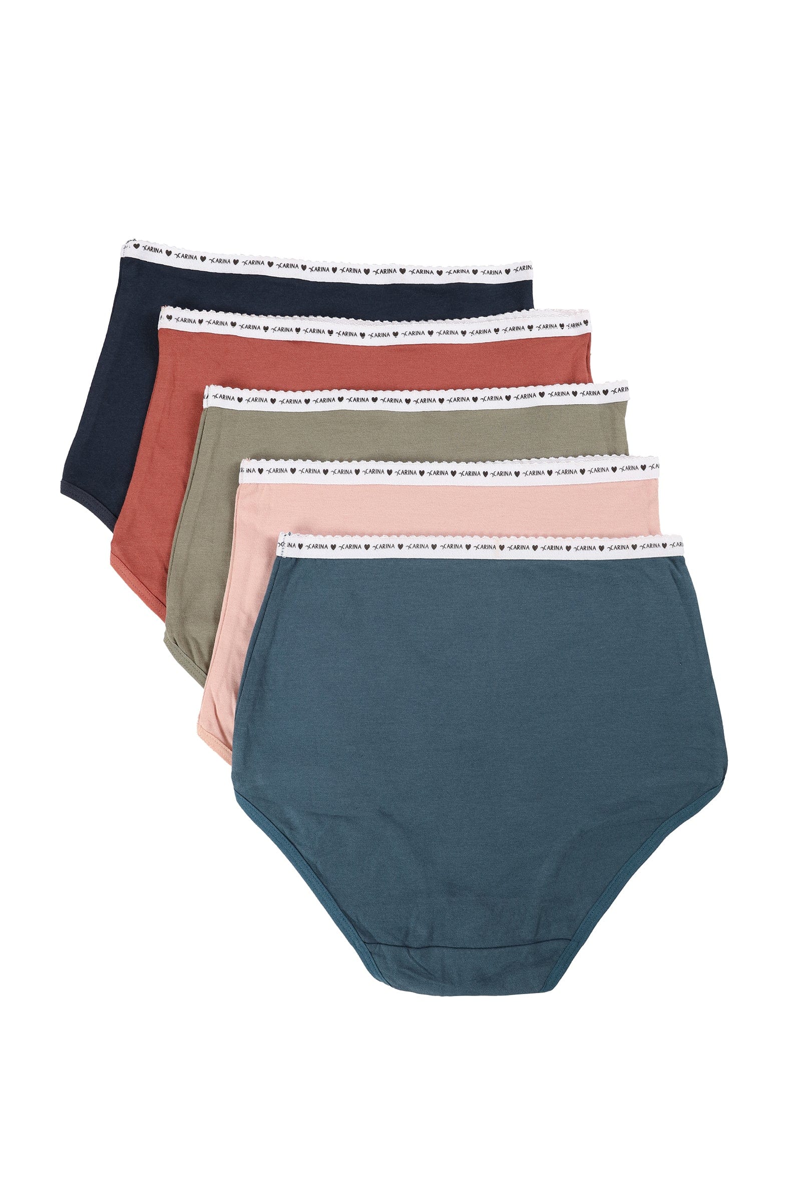 كارينا سراويل قطنية متعددة الاشكال بخصر مرتفع مطاط - 5 قطع