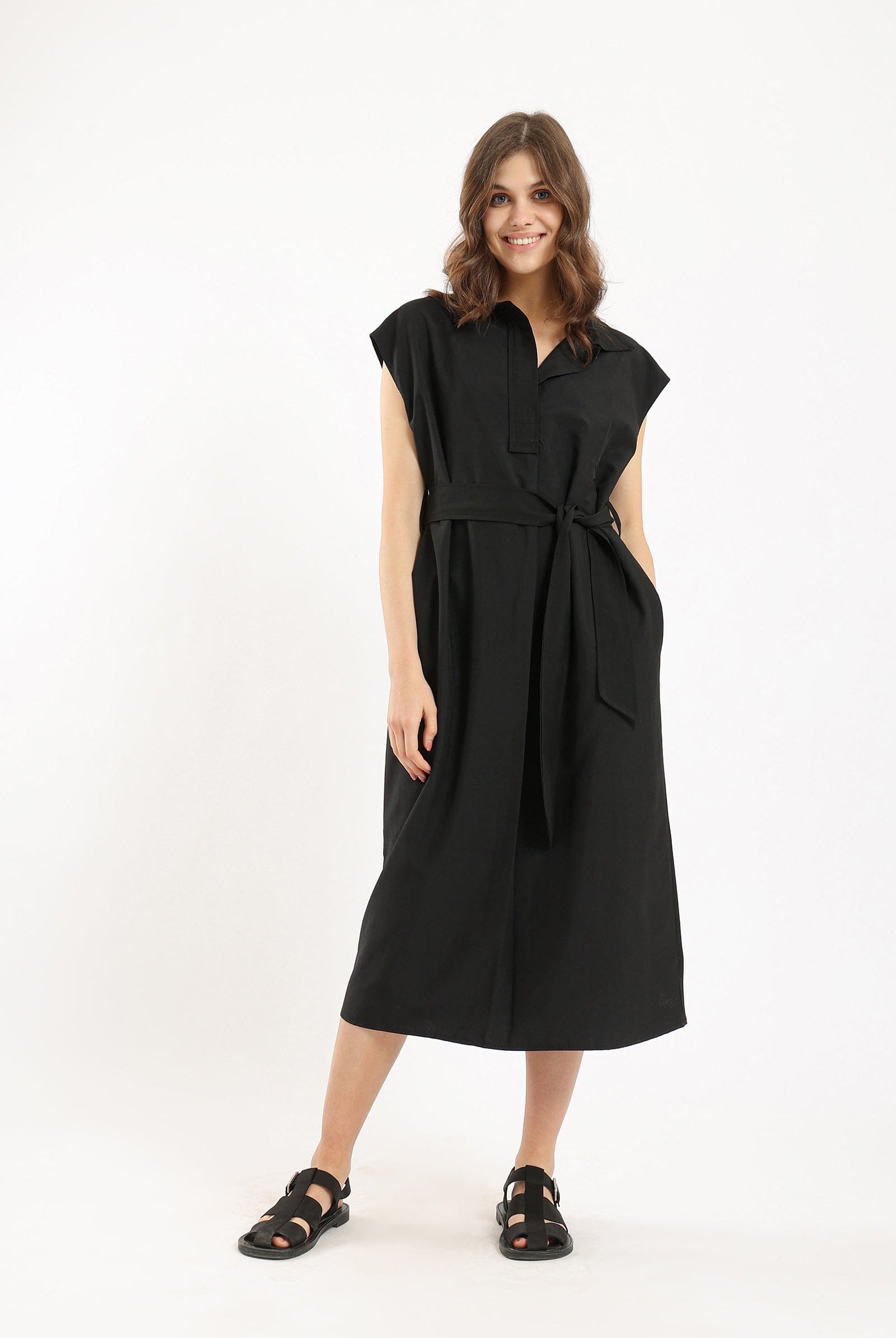 كارينا فستان ميدي بدون اكمام بحزام على الخصر نسائي