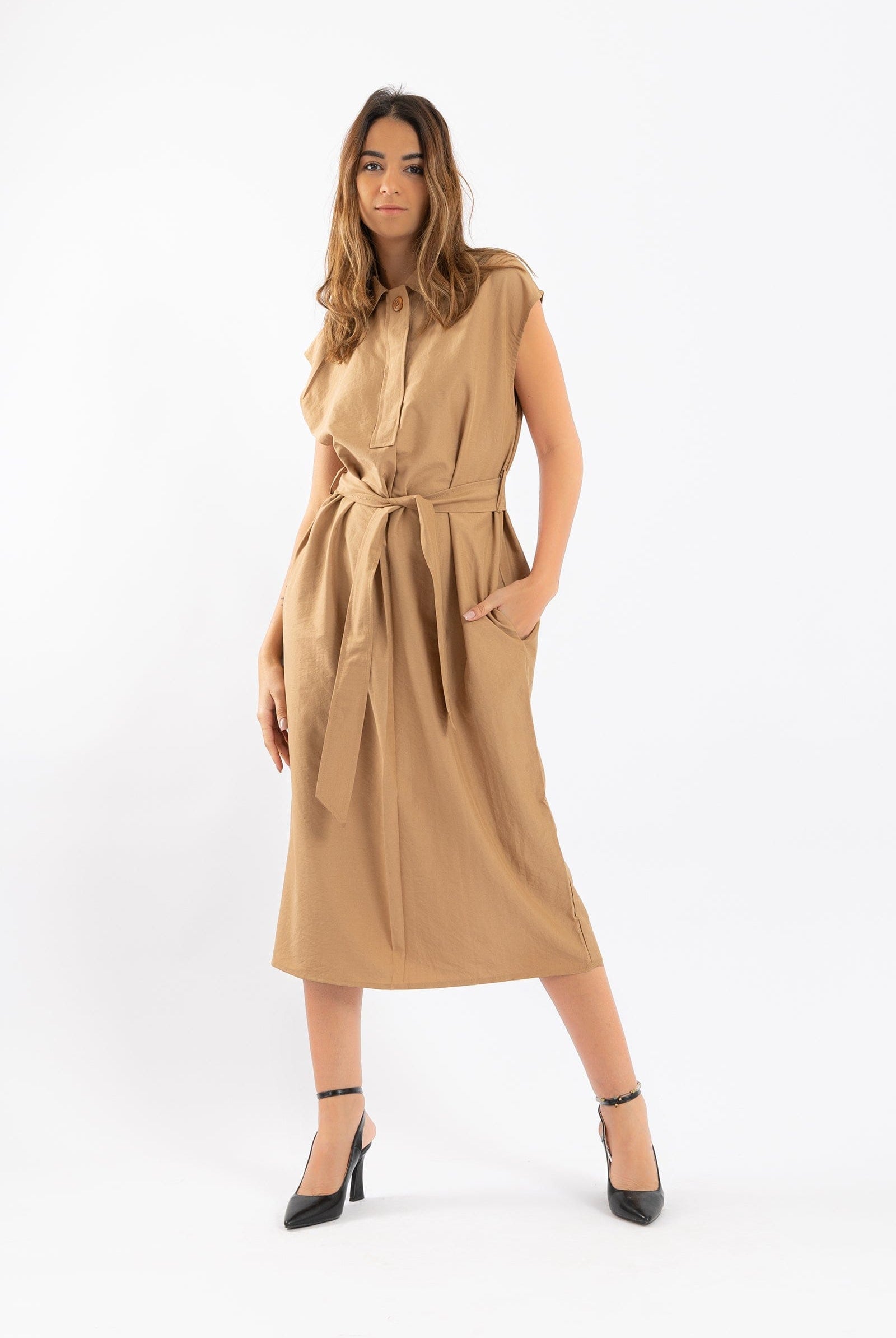 كارينا فستان ميدي بدون اكمام بحزام على الخصر نسائي