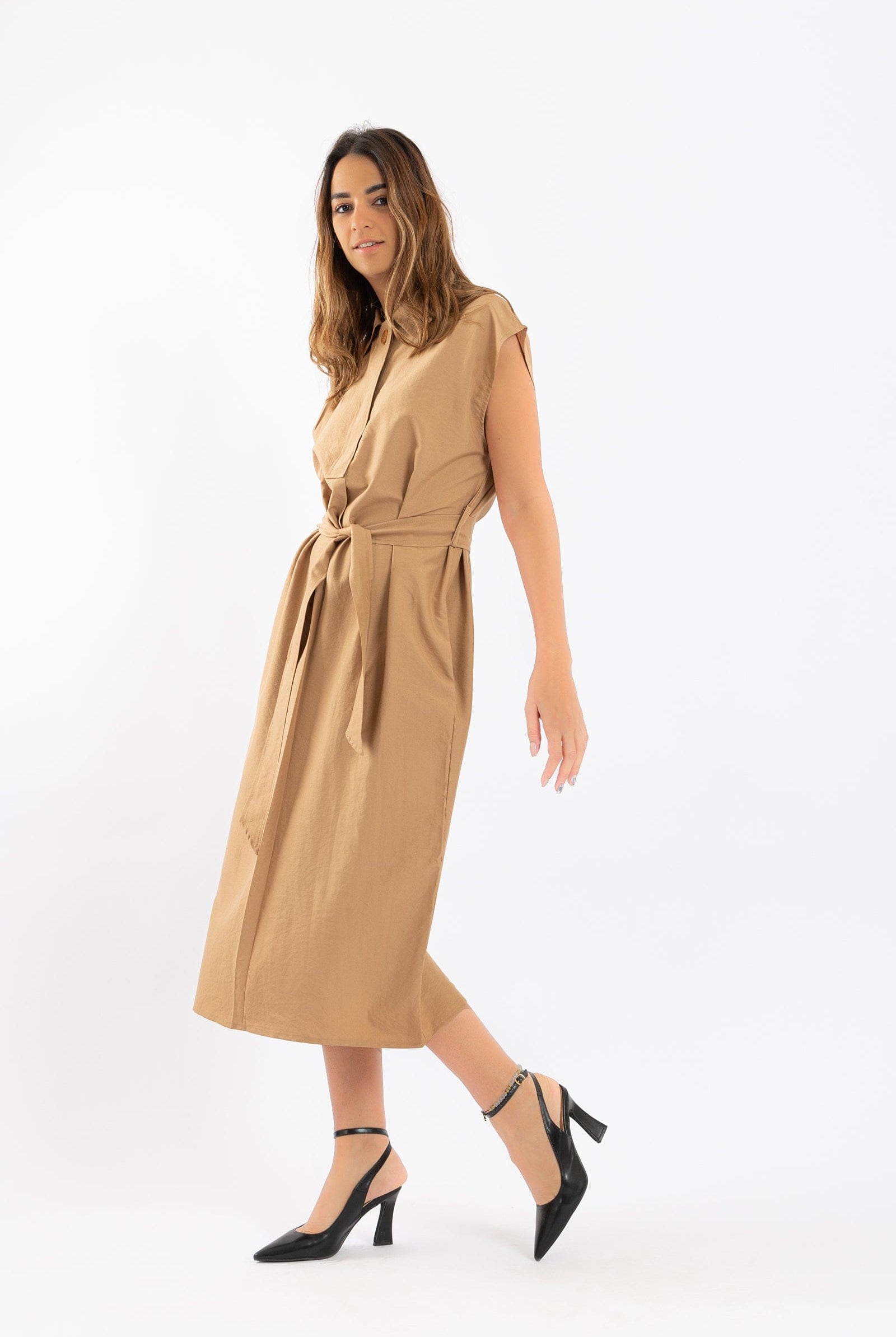 كارينا فستان ميدي بدون اكمام بحزام على الخصر نسائي