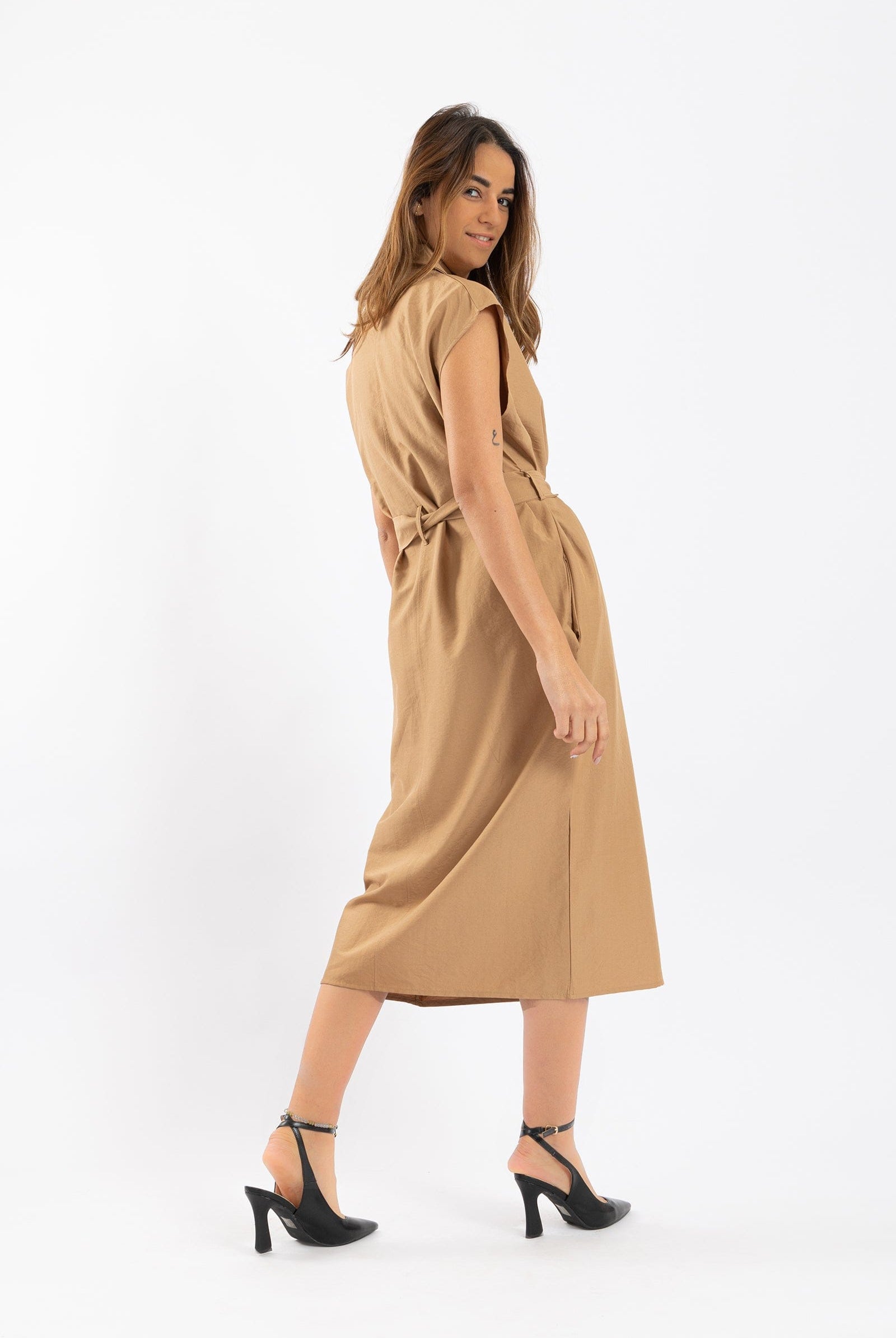 كارينا فستان ميدي بدون اكمام بحزام على الخصر نسائي