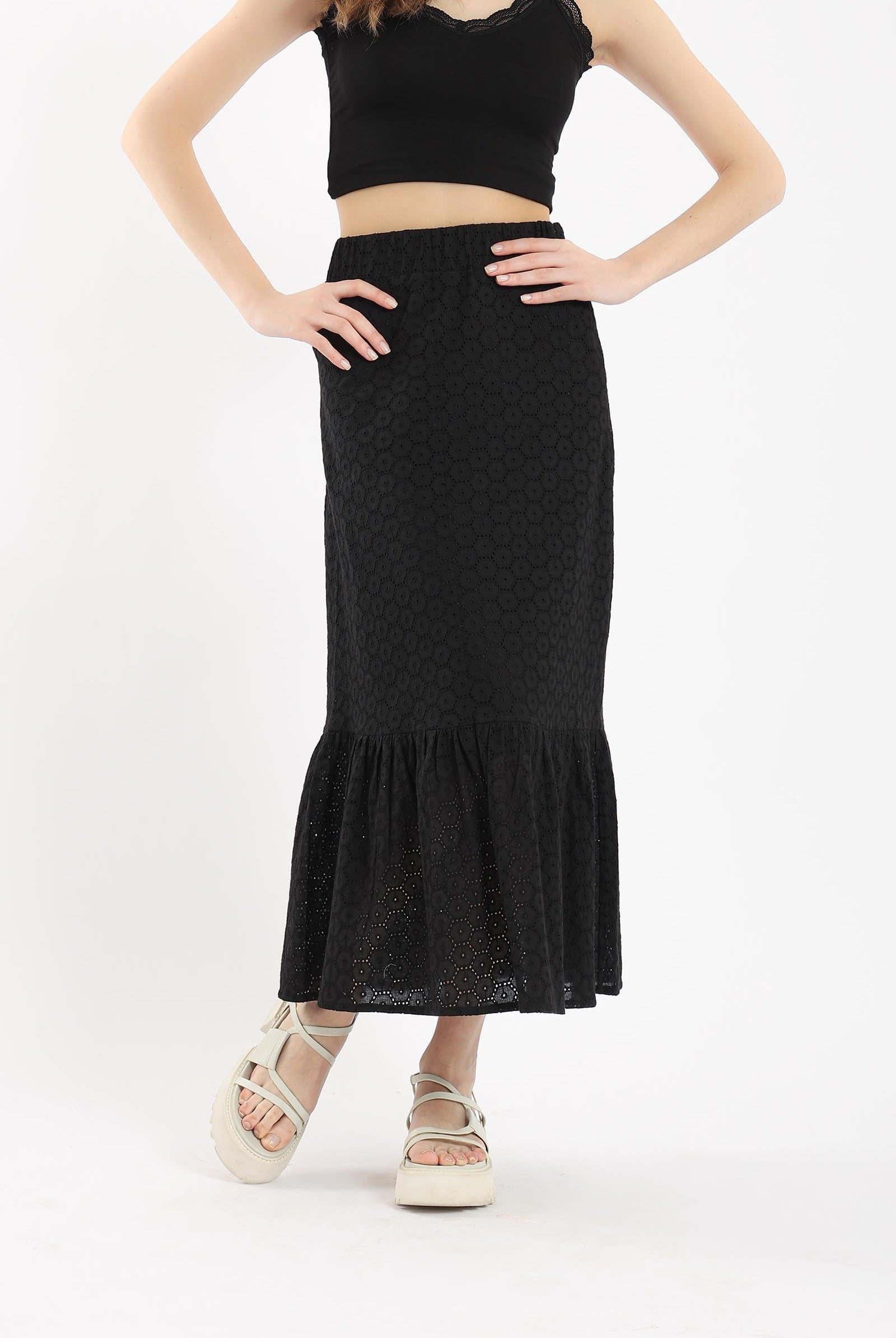 كارينا تنورة بتصميم حورية البحر بخصر مرتفع مخرمة