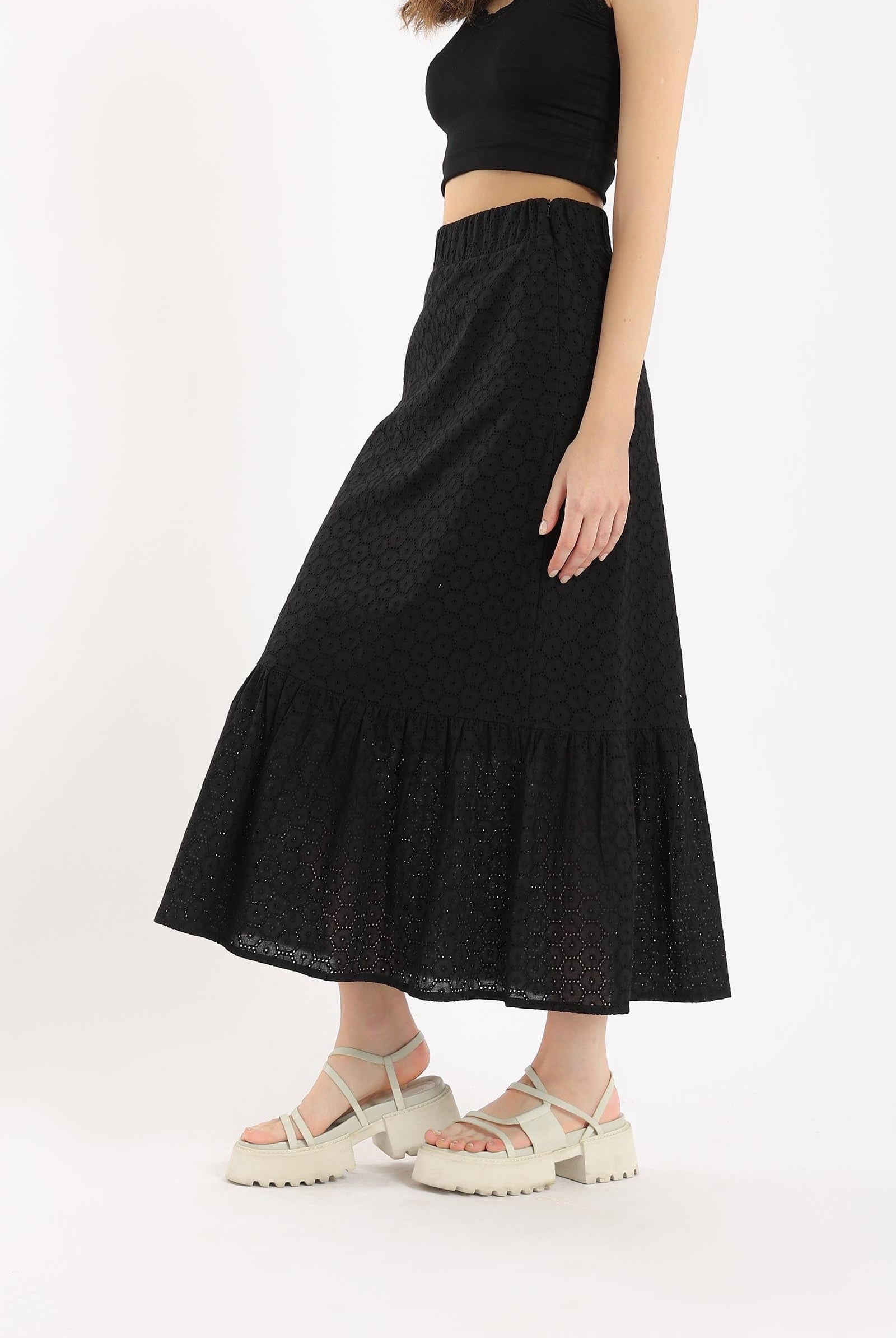 كارينا تنورة بتصميم حورية البحر بخصر مرتفع مخرمة