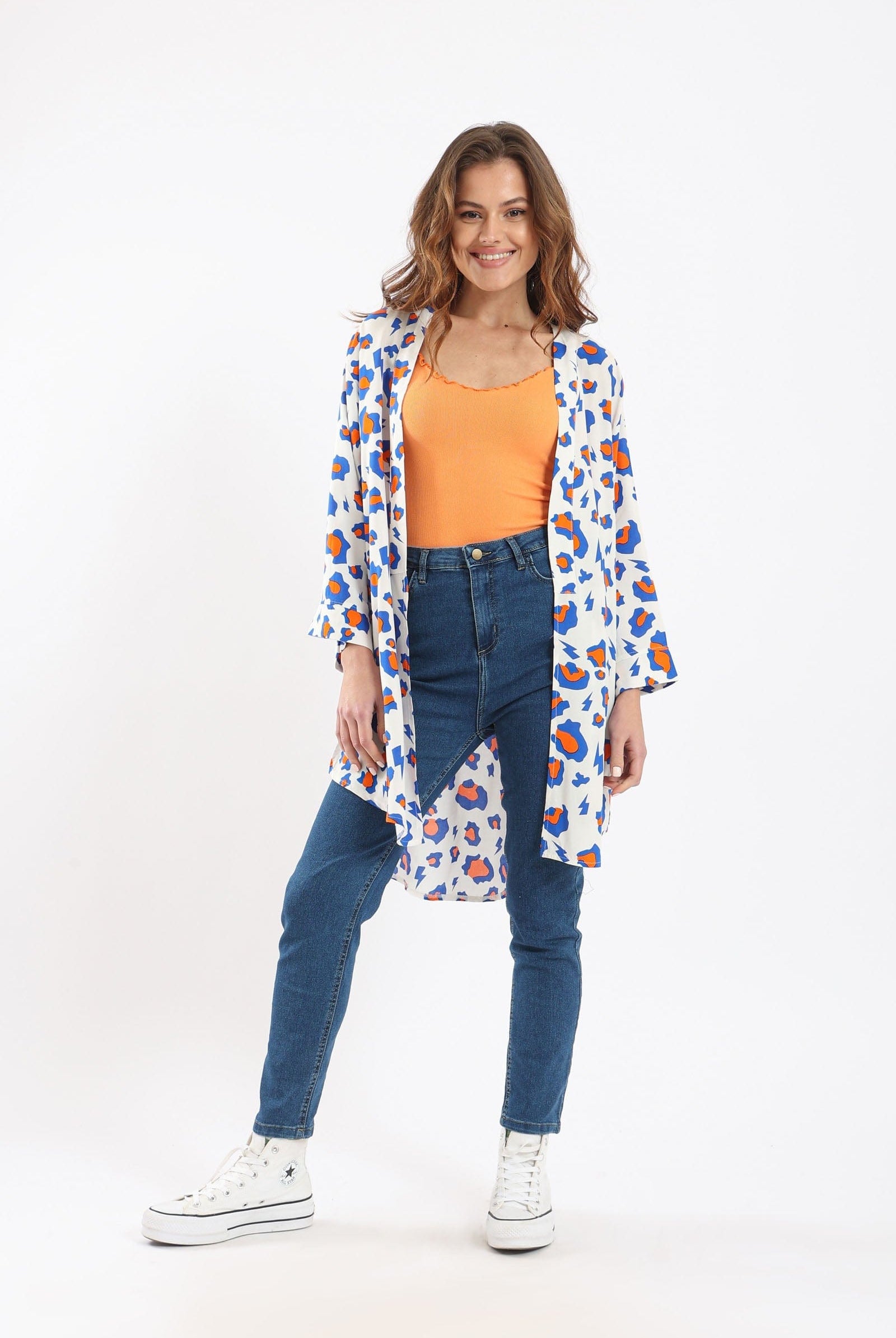 كارينا كيمونو بطبعة جلد الفهد كم طويل واسع