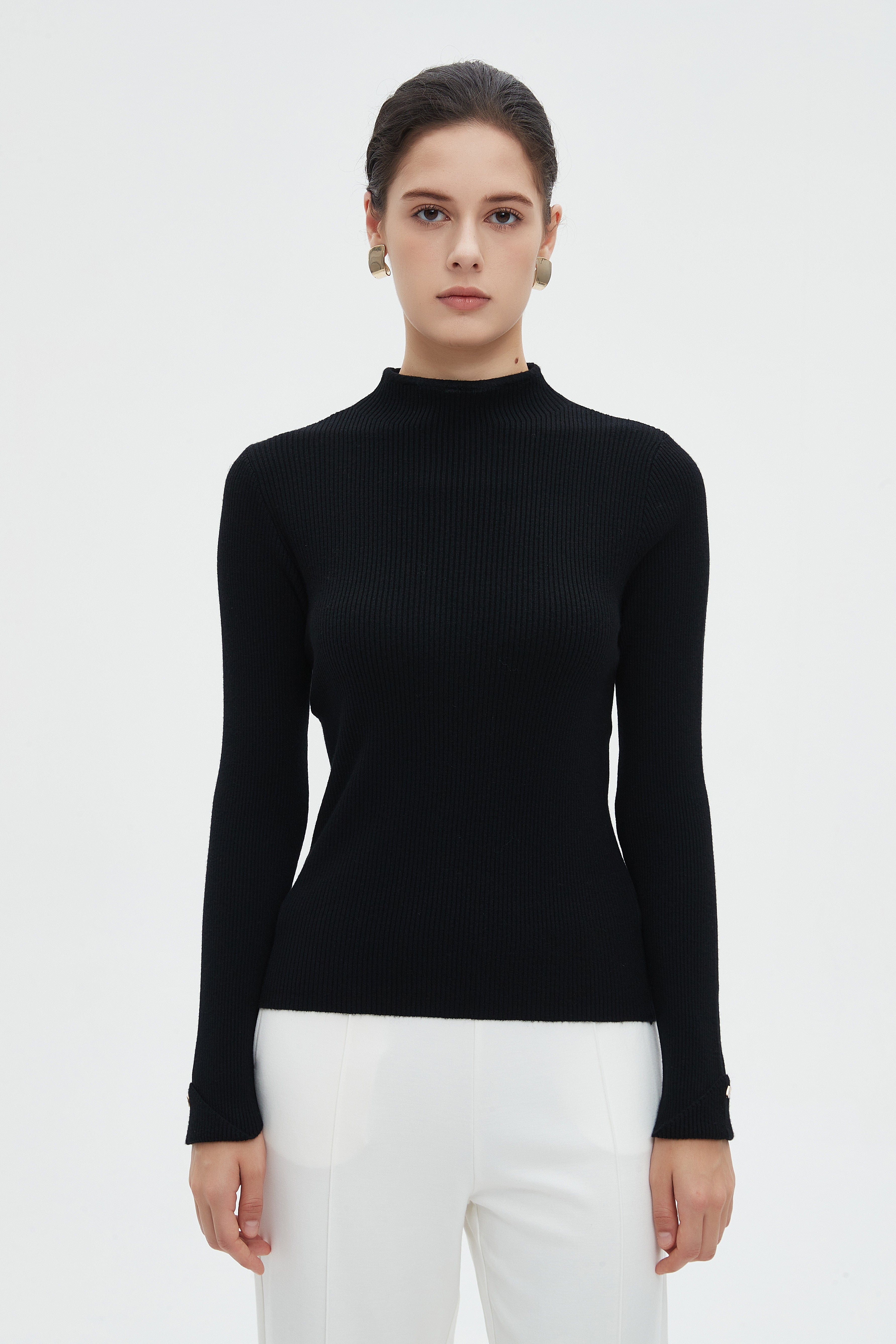 ميكا بلوزة نسائية طويلة برقبة عالية وكم طويل