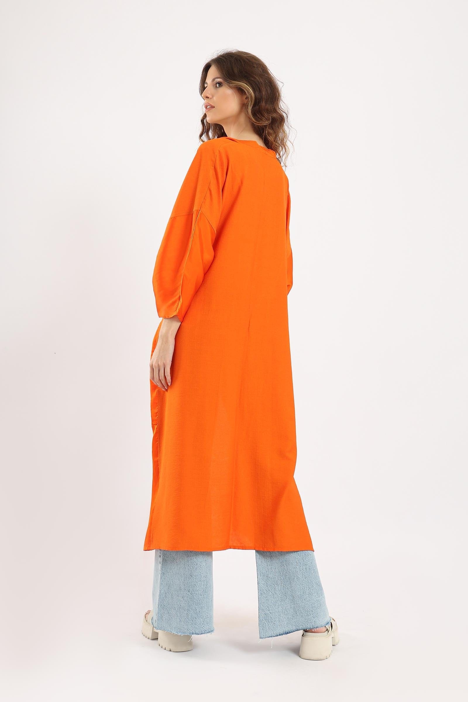 كارينا كيمونو سادة طويل واسع برباط بأكمام طويلة