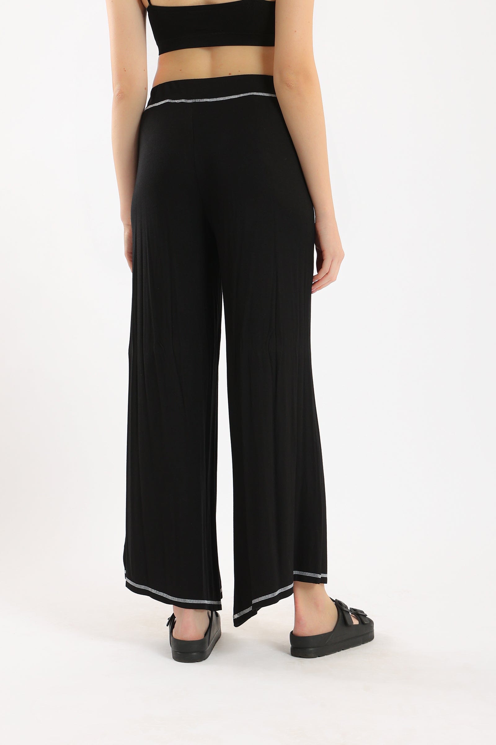 كارينا بنطلون بيجامة مطرز بالخيط خصر مرتفع واسع وطويل