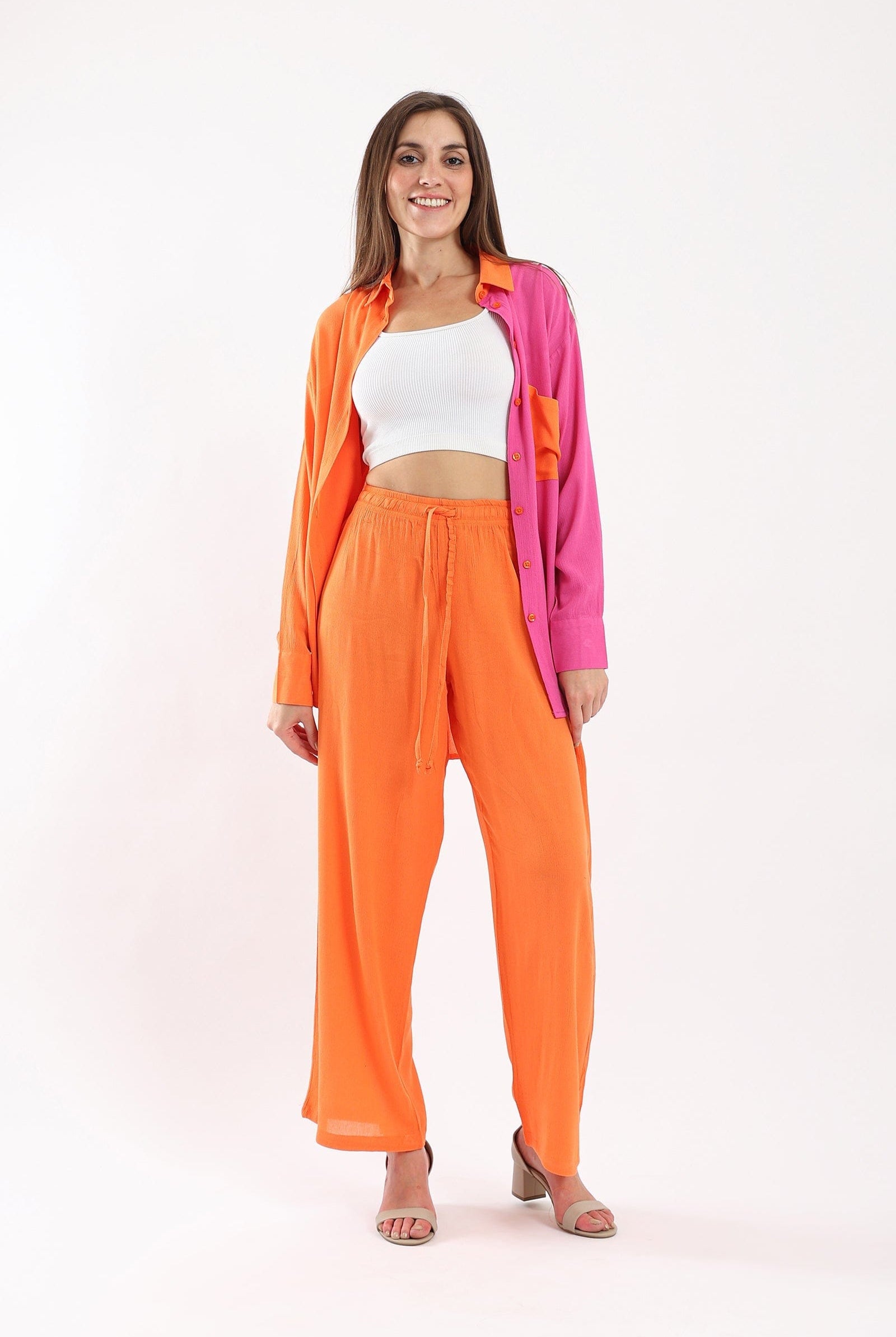 كارينا قميص نسائي ملون نص ونص طويل برتقالي