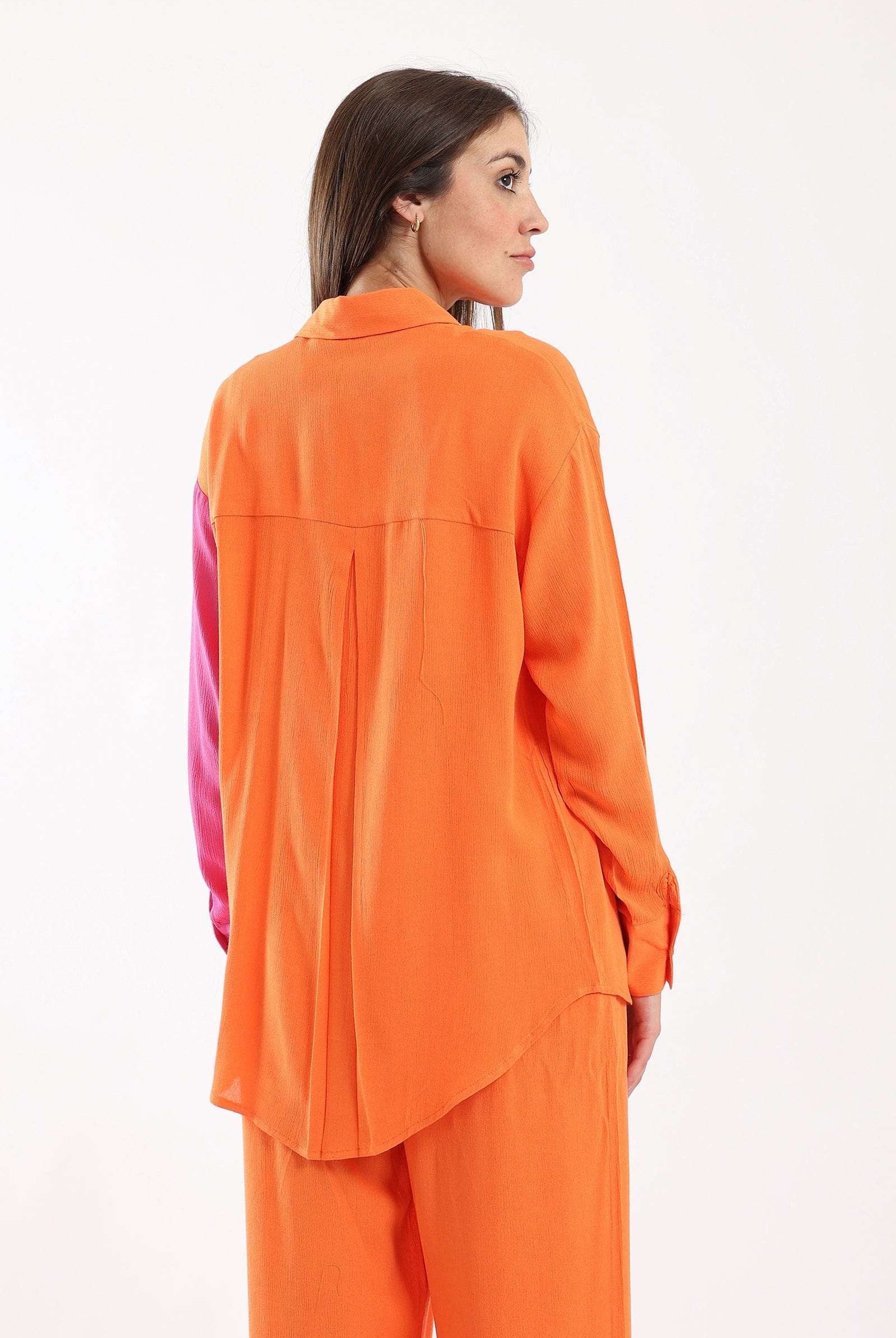 كارينا قميص نسائي ملون نص ونص طويل برتقالي