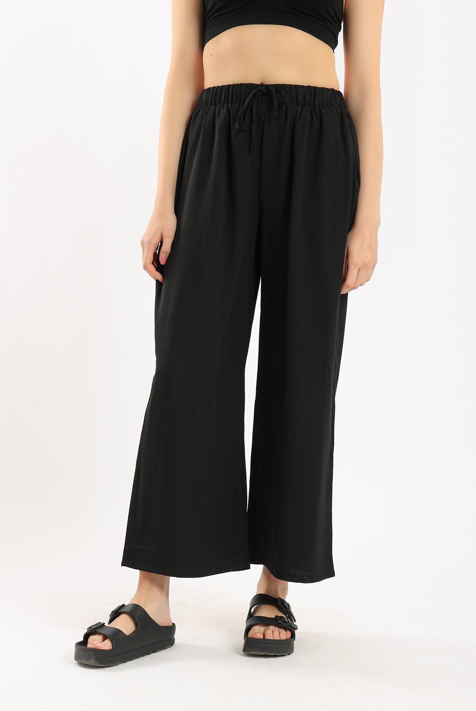 كارينا بنطلون وايد ليج سادة بخصر مطاطي