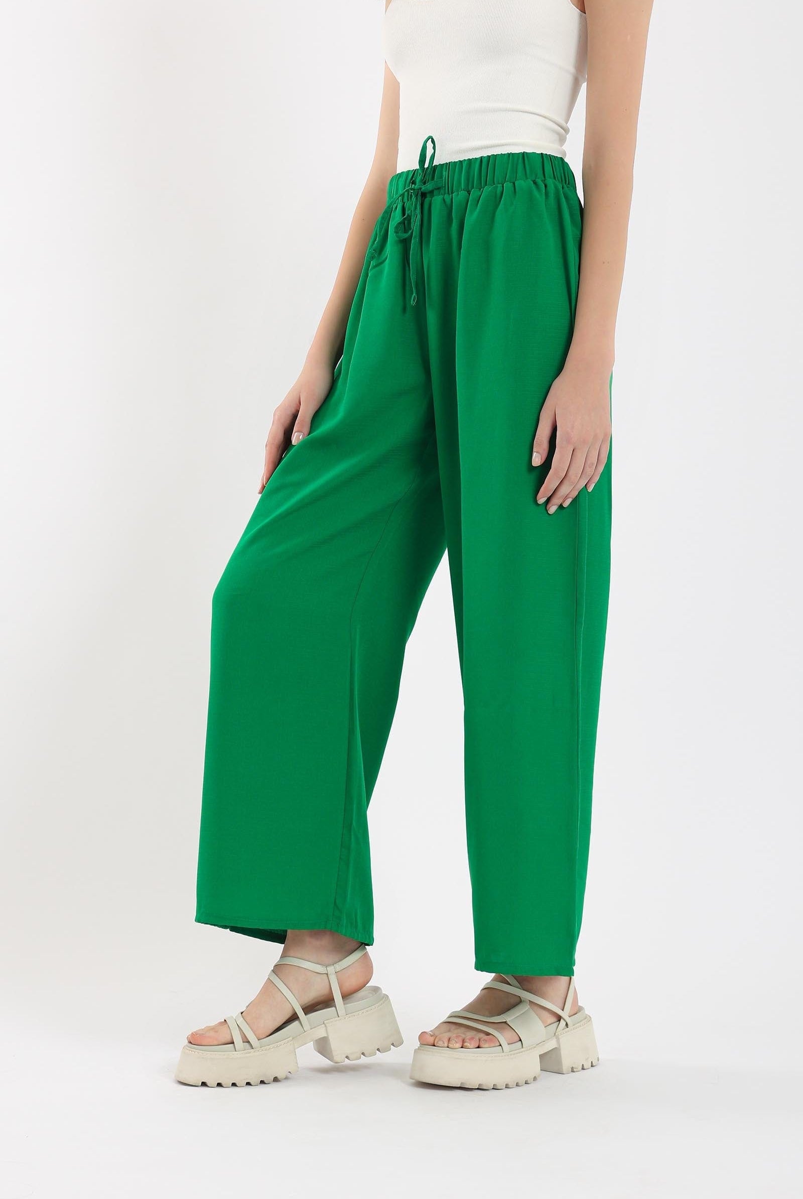 كارينا بنطلون وايد ليج سادة بخصر مطاطي