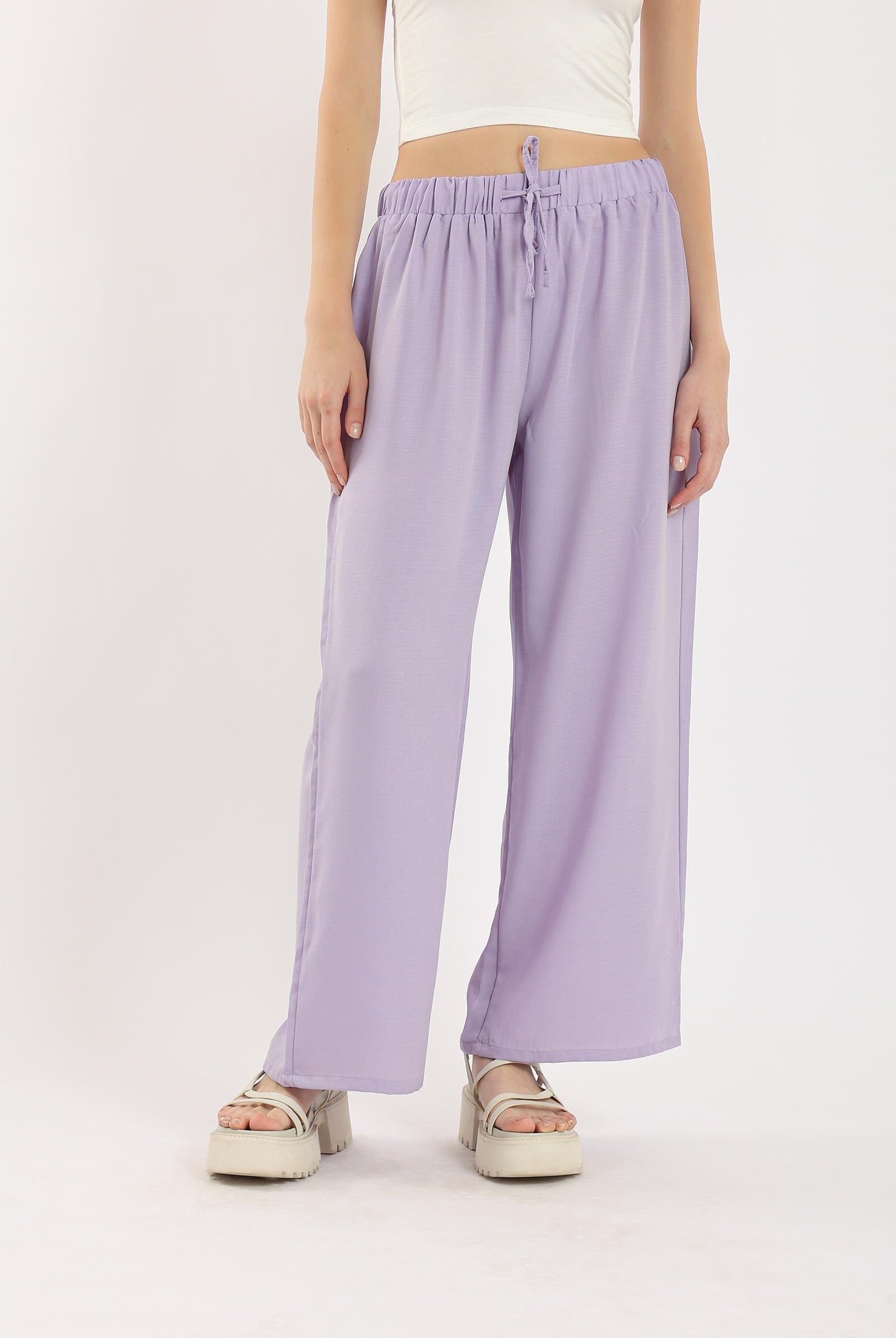 كارينا بنطلون وايد ليج سادة بخصر مطاطي