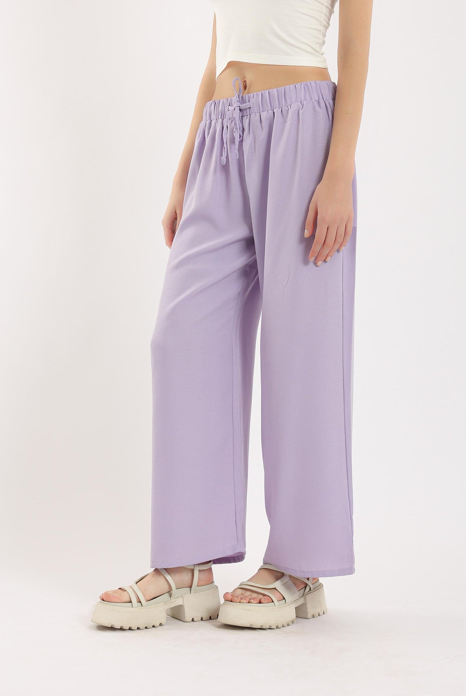 كارينا بنطلون وايد ليج سادة بخصر مطاطي