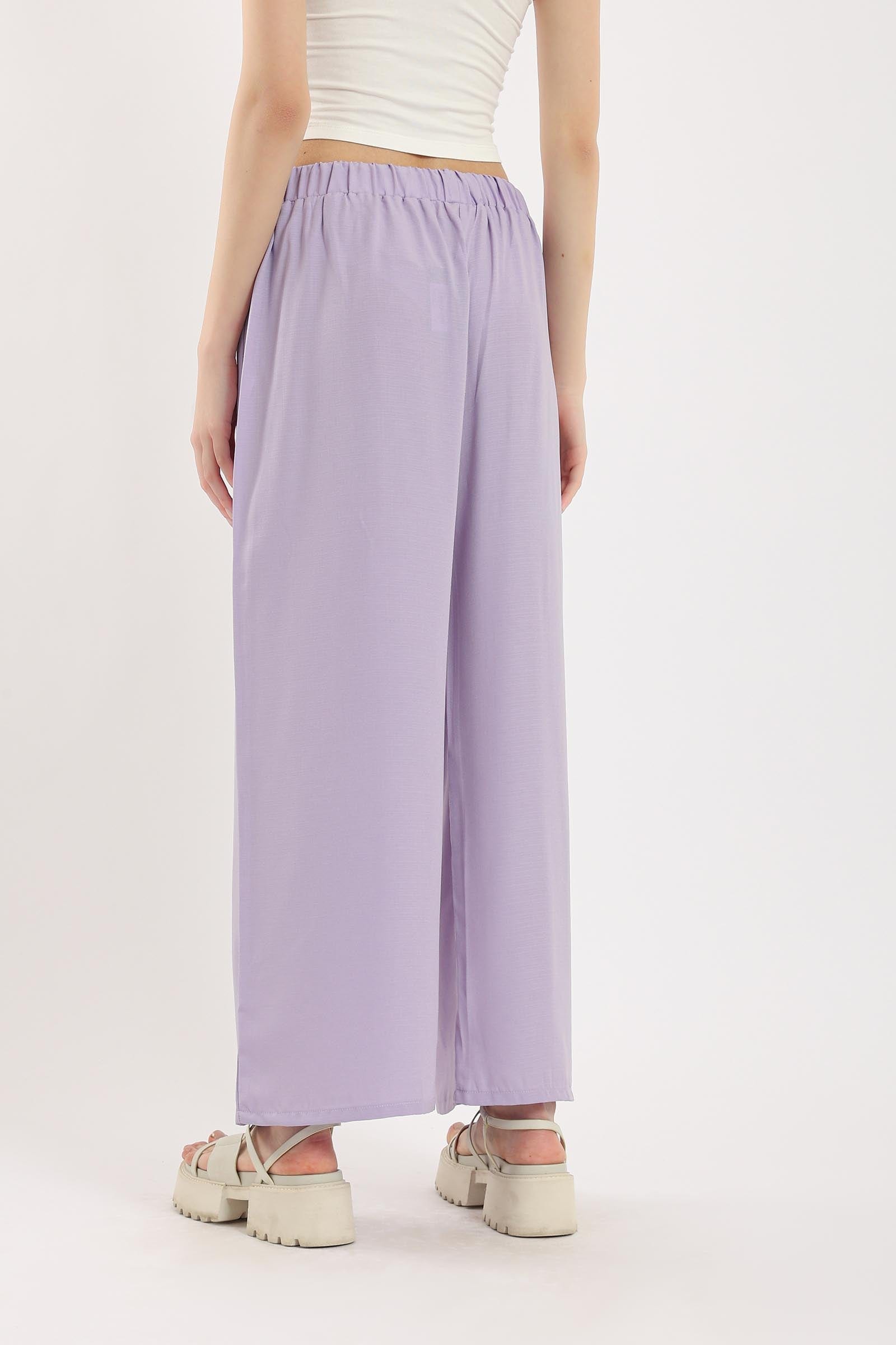 كارينا بنطلون وايد ليج سادة بخصر مطاطي