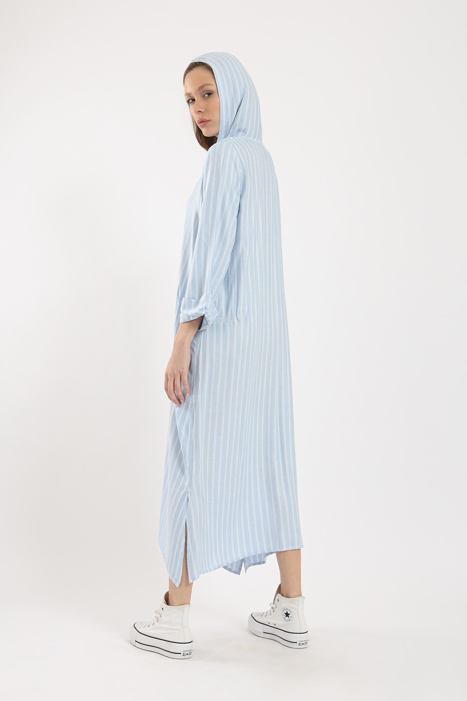 كارينا فستان عباية مخطط بغطاء للرأس كم طويل