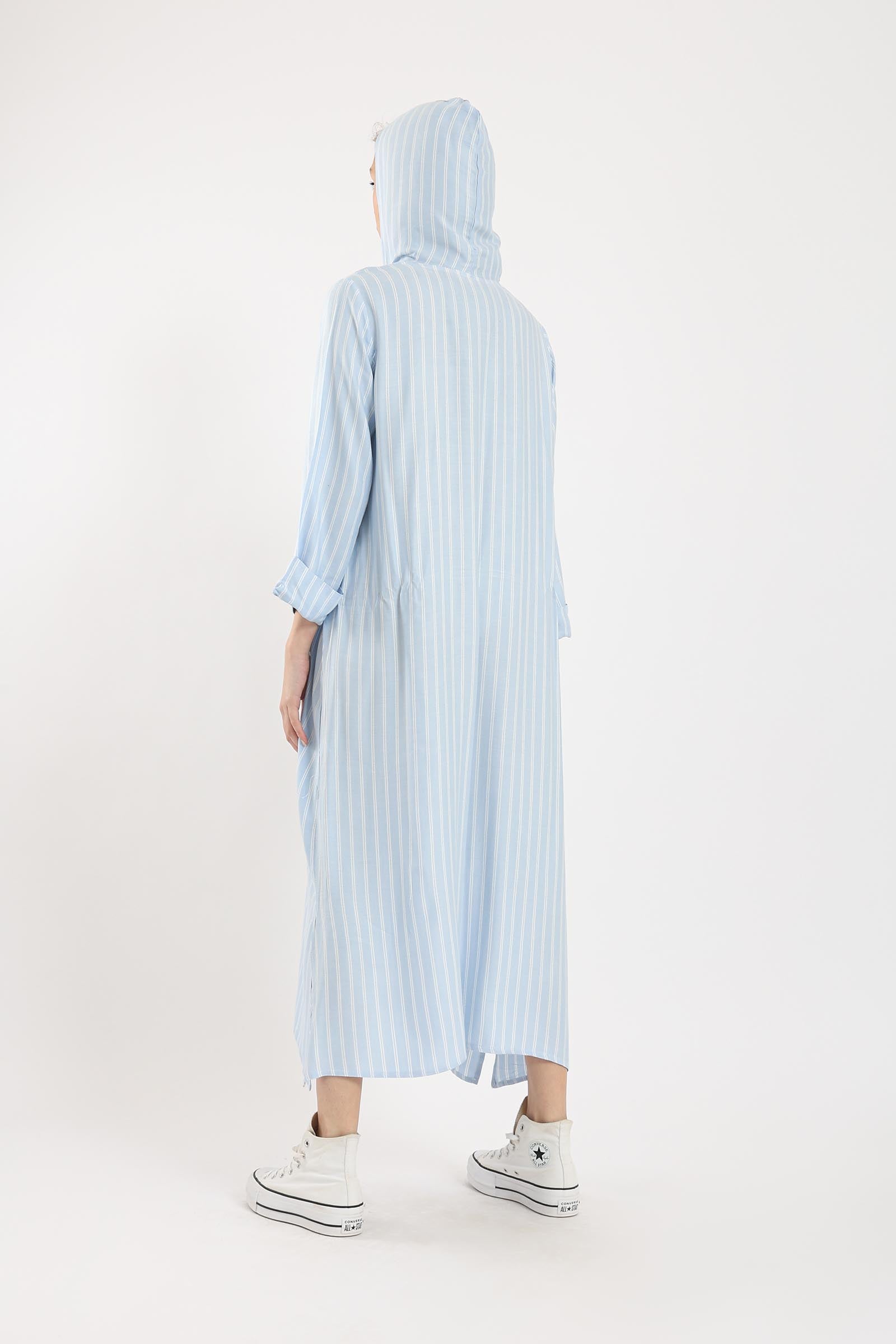 كارينا فستان عباية مخطط بغطاء للرأس كم طويل