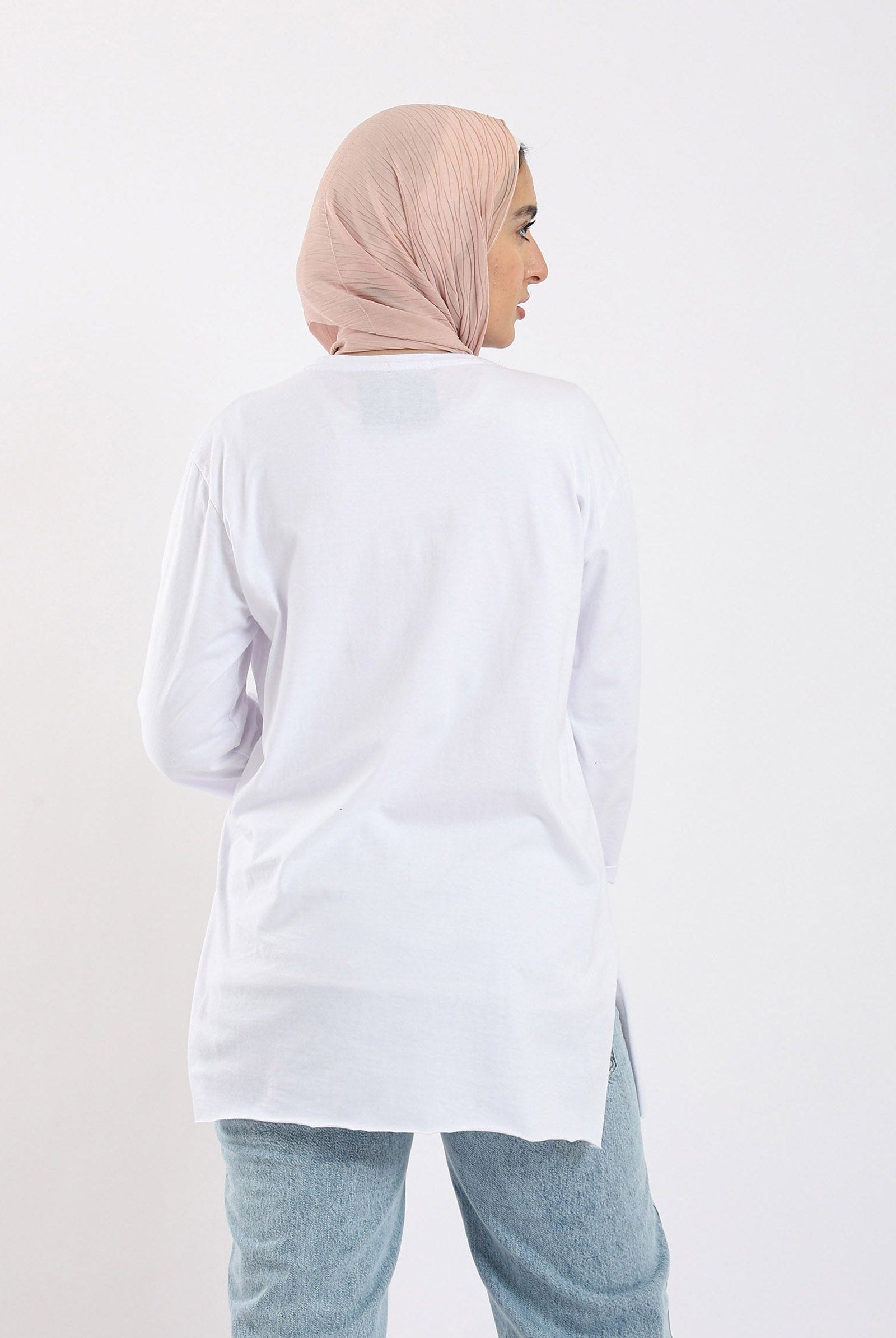 كارينا بلوزة سادة طويلة كم طويل