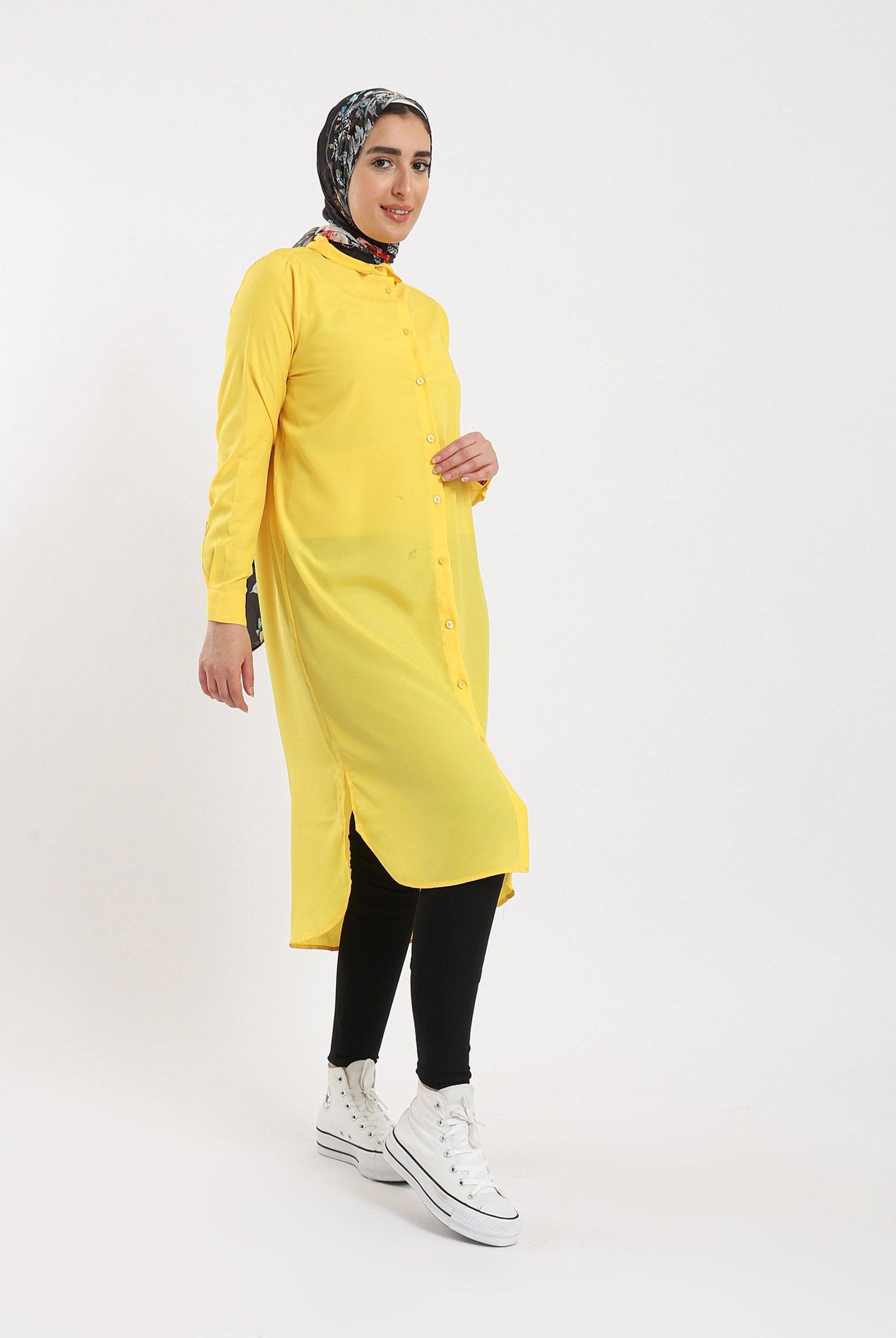 كارينا فستان قميص ميدي بأزرار أمامية بأكمام طويلة