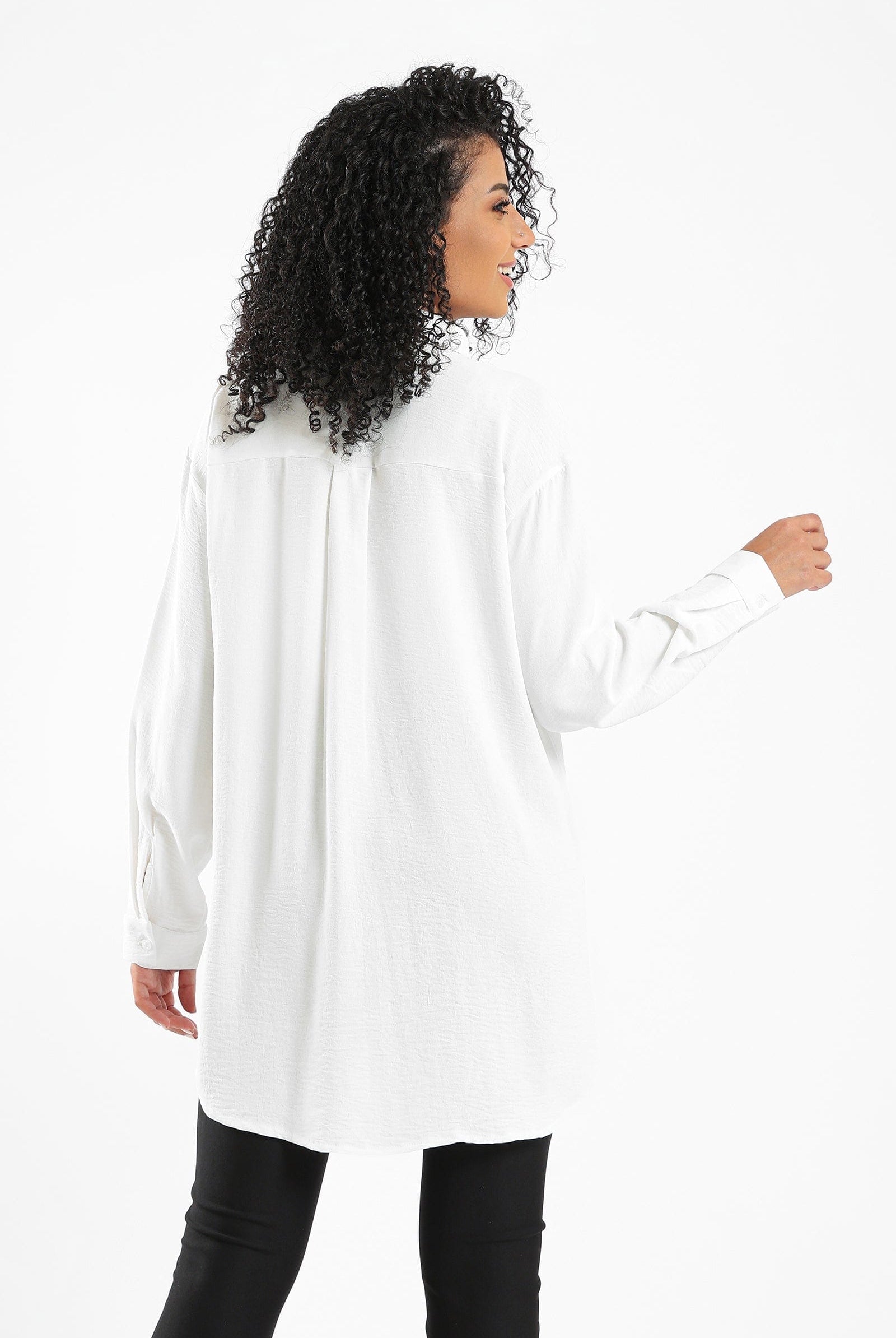 كارينا قميص سادة بأزرار أمامية كم طويل نسائي