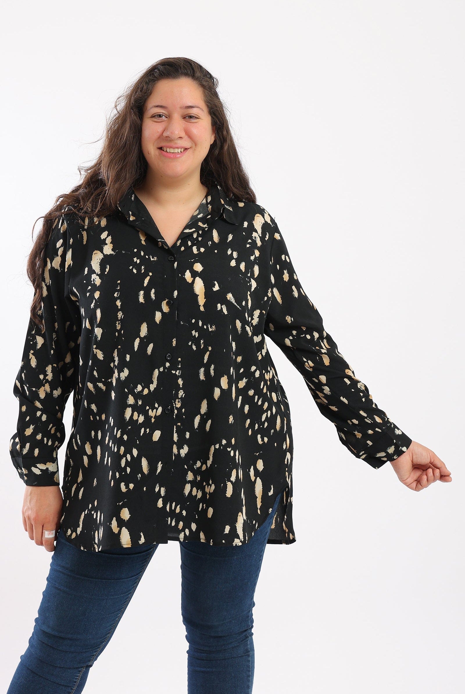 كارينا قميص مطبوع منقوش كم طويل نسائي ملون