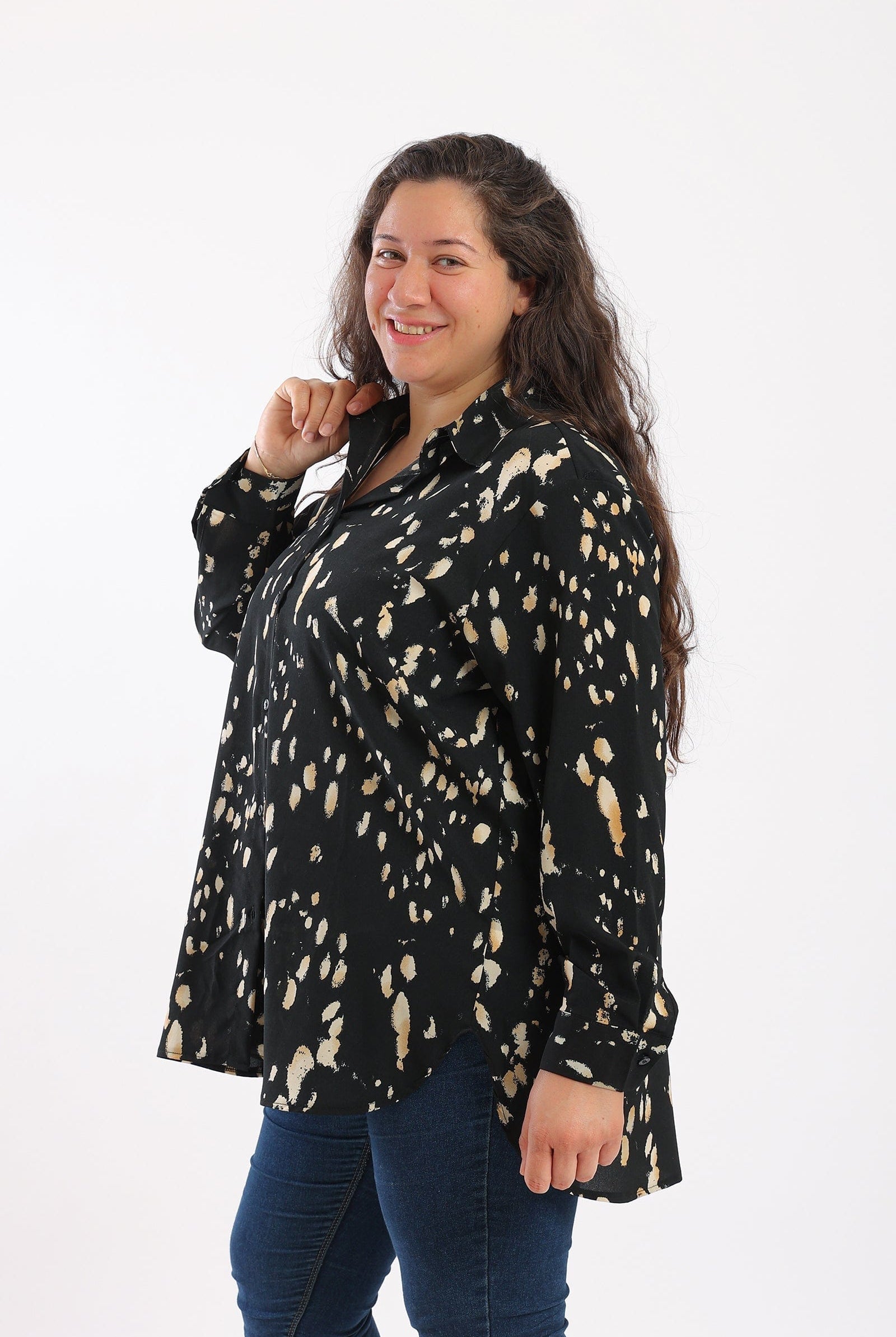 كارينا قميص مطبوع منقوش كم طويل نسائي ملون