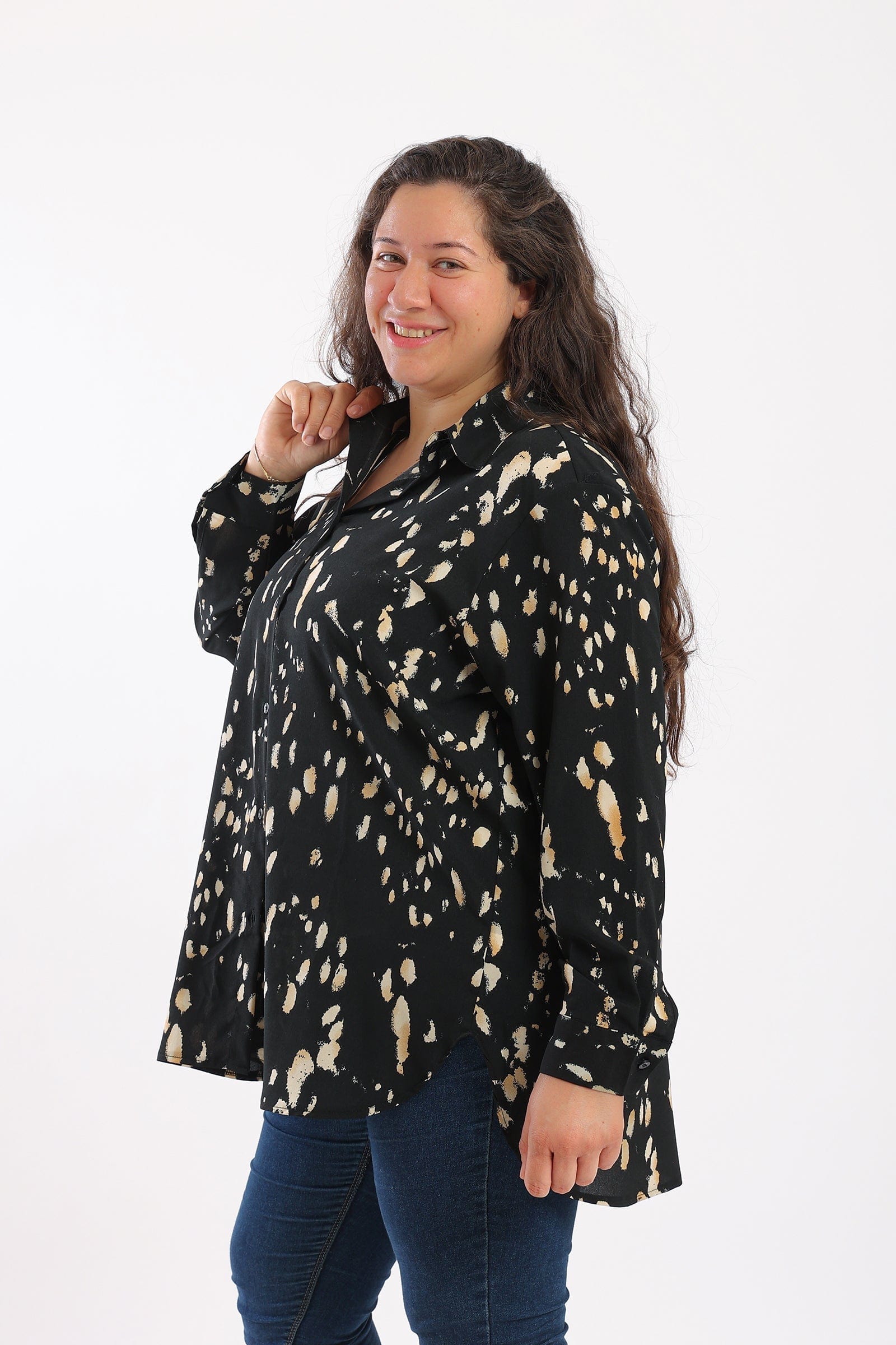 كارينا قميص مطبوع منقوش كم طويل نسائي ملون