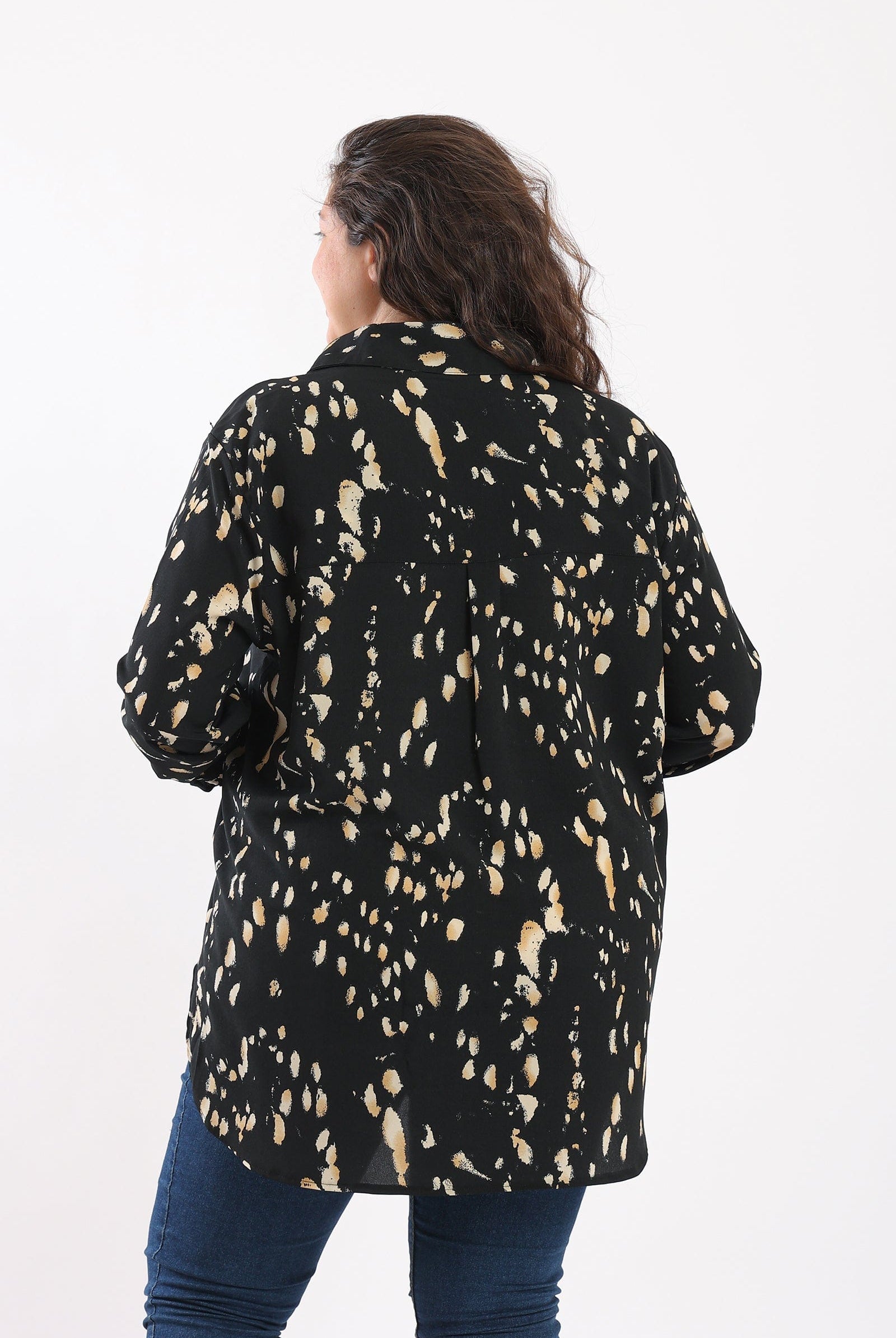 كارينا قميص مطبوع منقوش كم طويل نسائي ملون