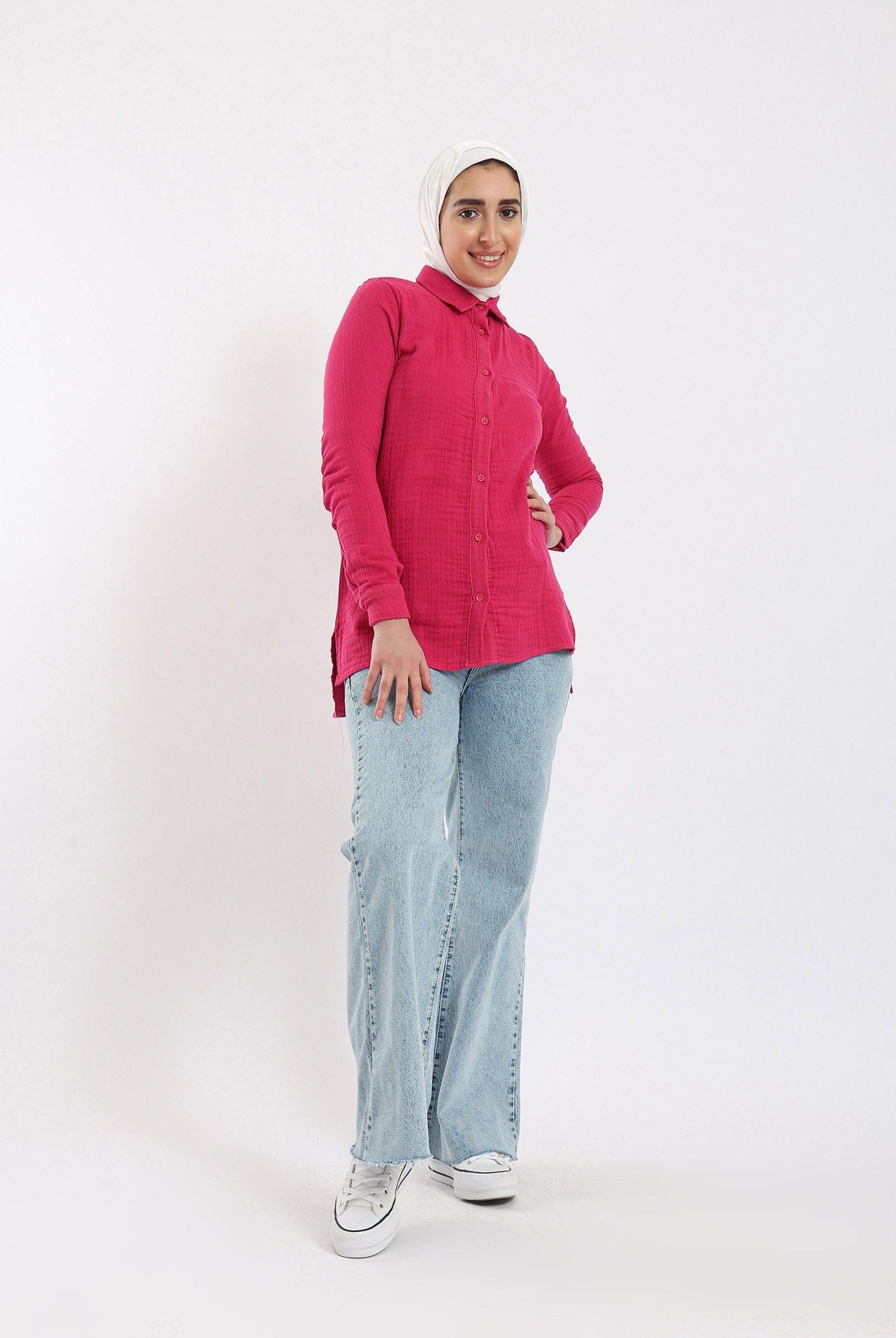 كارينا قميص واسع سادة بأزرار أمامية نسائي