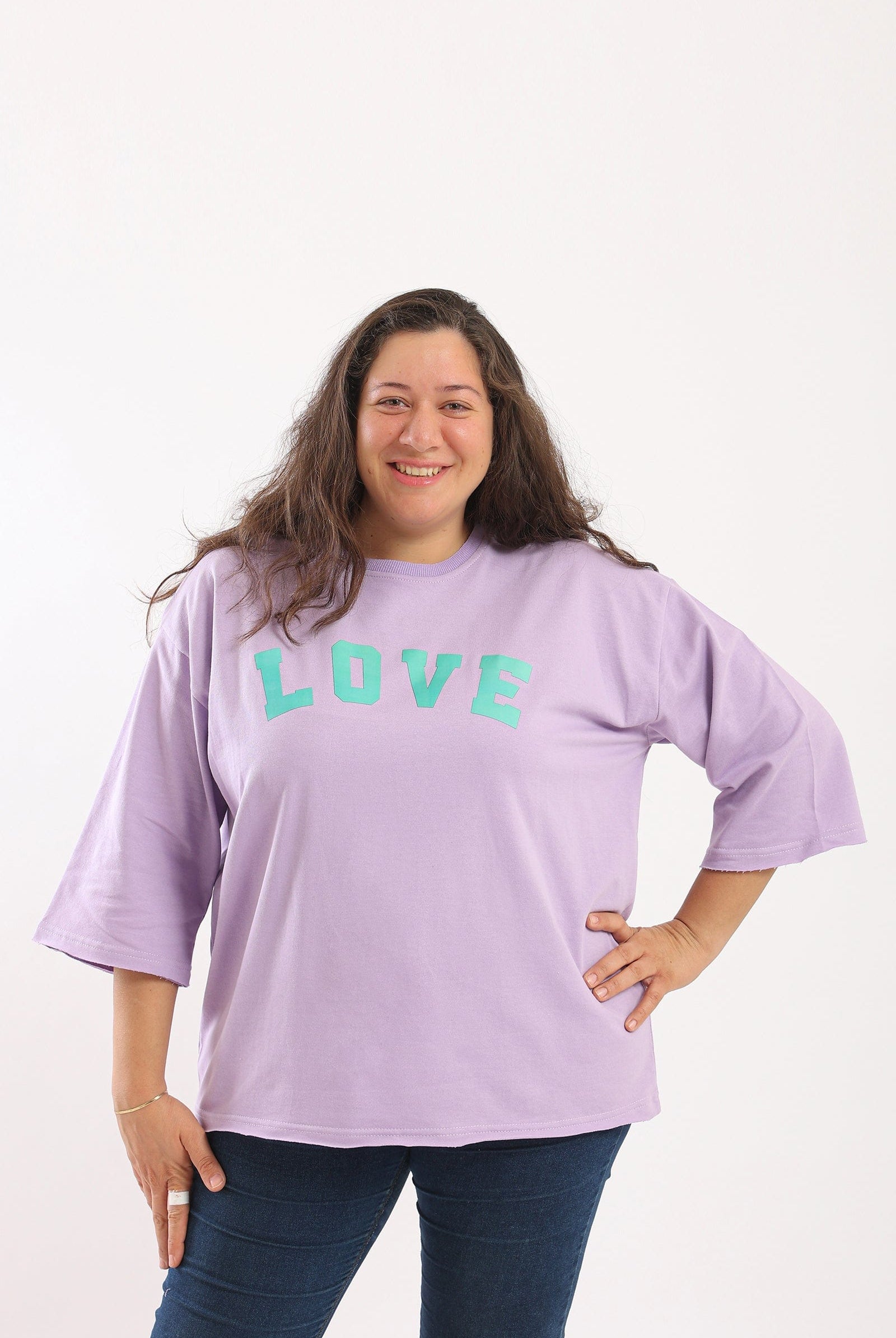 كارينا بلوزة نسائي كم 3/4 مطبوع عليها "Love"