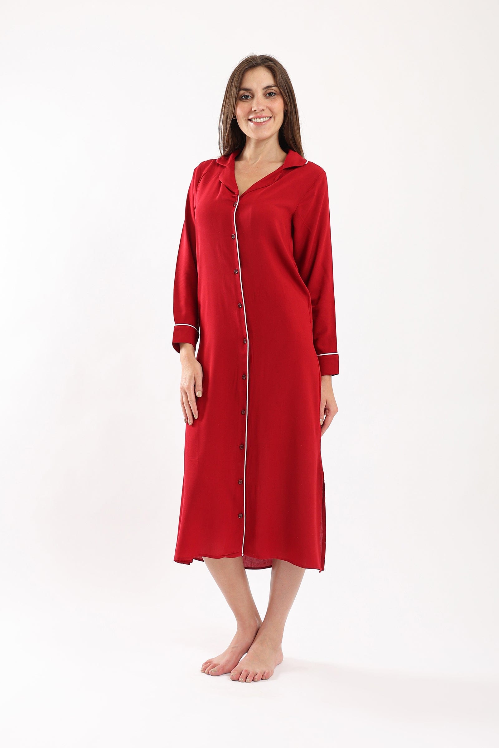 كارينا فستان نوم بأزرار أمامية مفتوح من الجانبين بورجوندي فاتح