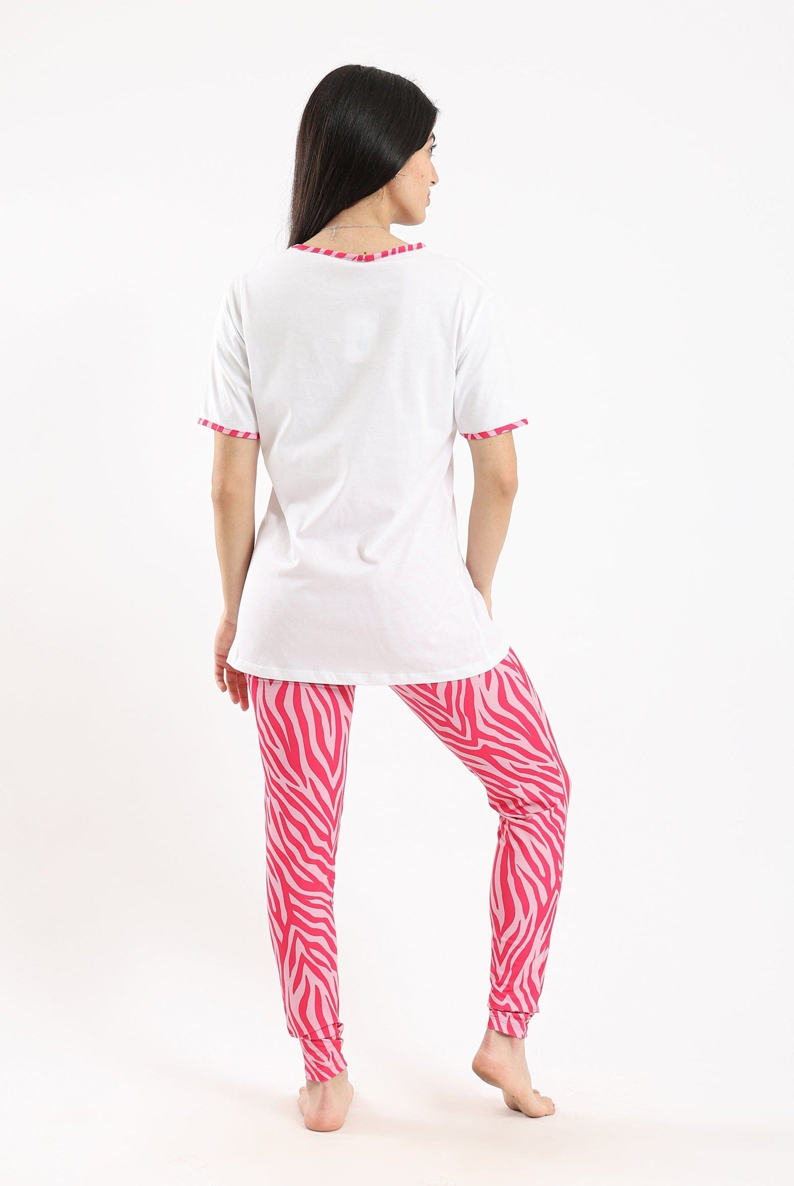 كارينا طقم بيجامة تيشيرت وليقنز سليم منقوش أبيض