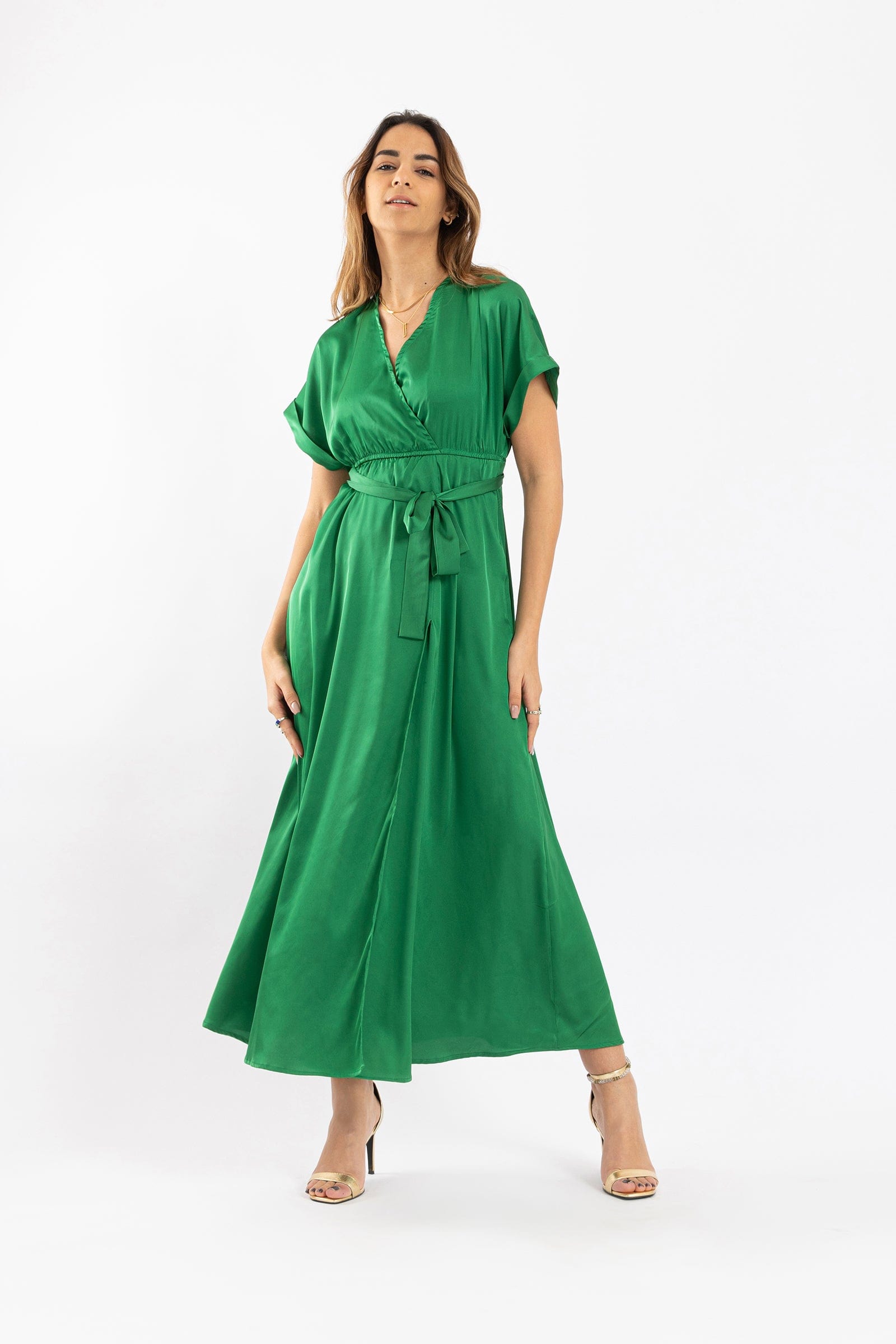 كارينا فستان بتصميم ملفوف سادة بفتحة صدر V نسائي