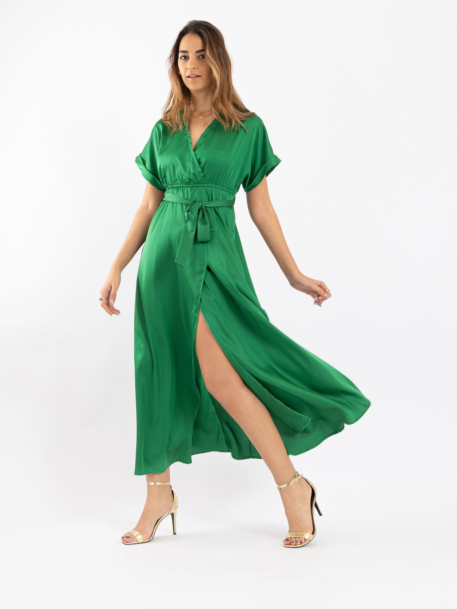 كارينا فستان بتصميم ملفوف سادة بفتحة صدر V نسائي