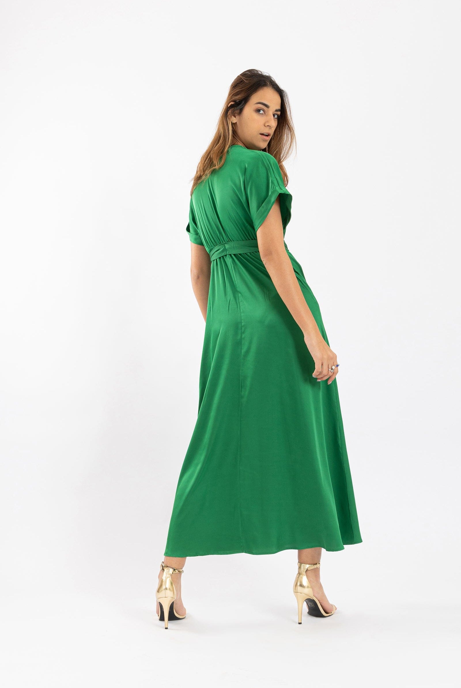 كارينا فستان بتصميم ملفوف سادة بفتحة صدر V نسائي