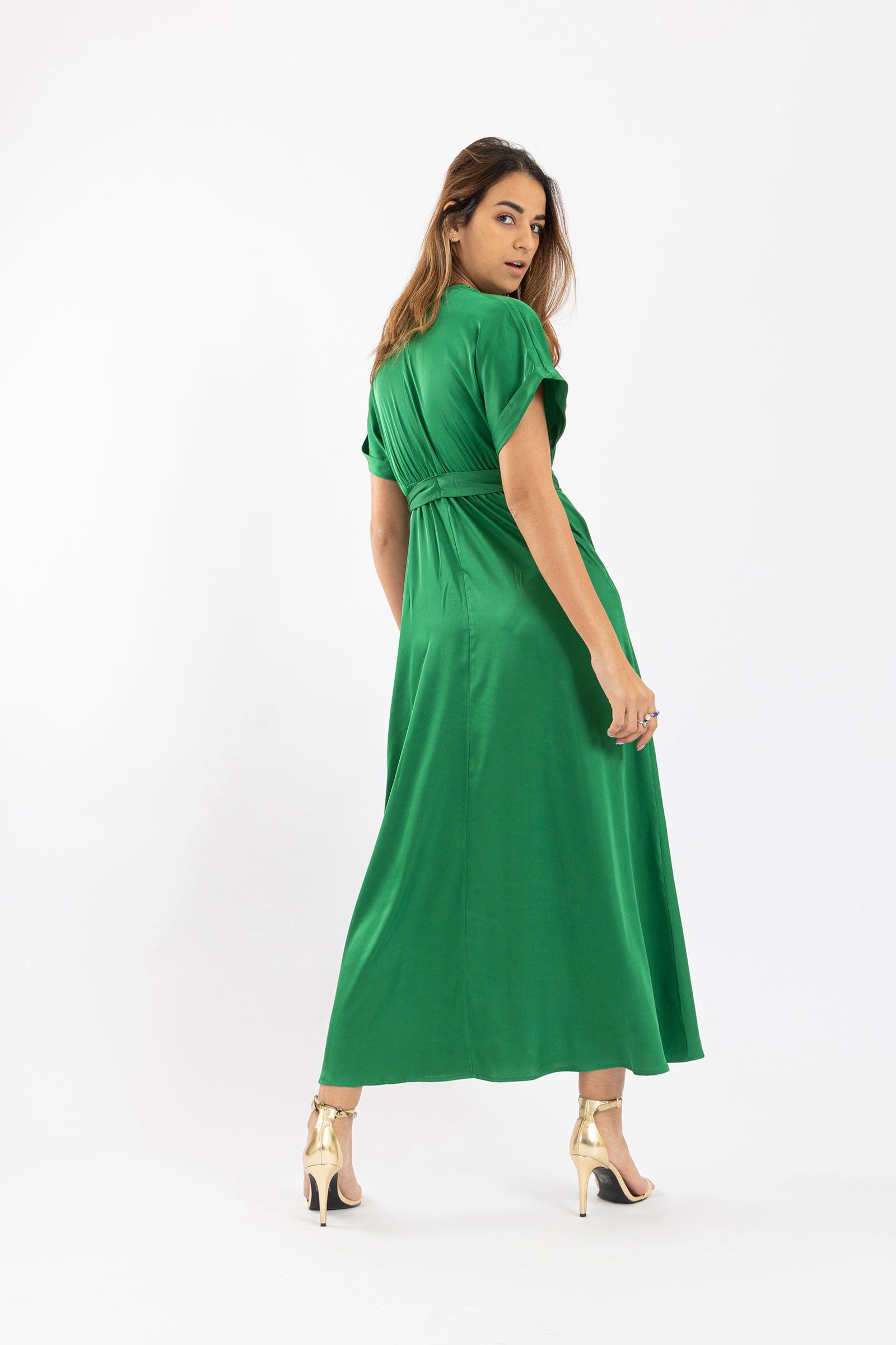 كارينا فستان بتصميم ملفوف سادة بفتحة صدر V نسائي