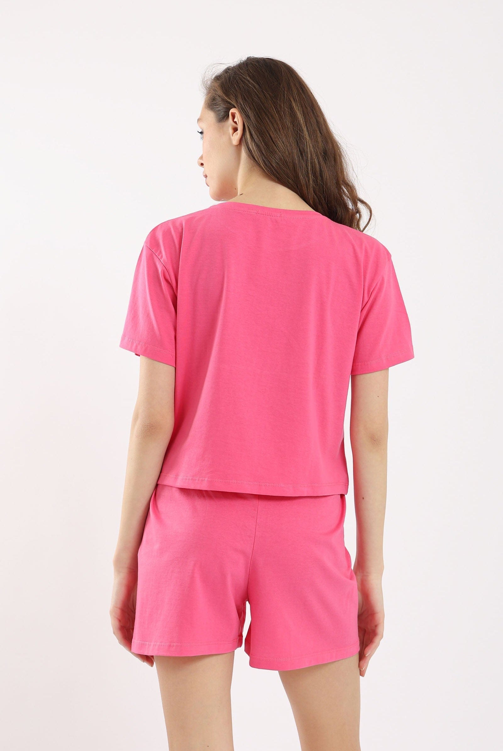 كارينا طقم بيجامة بطبعة ميكي ماوس تيشيرت وشورت فوشيا