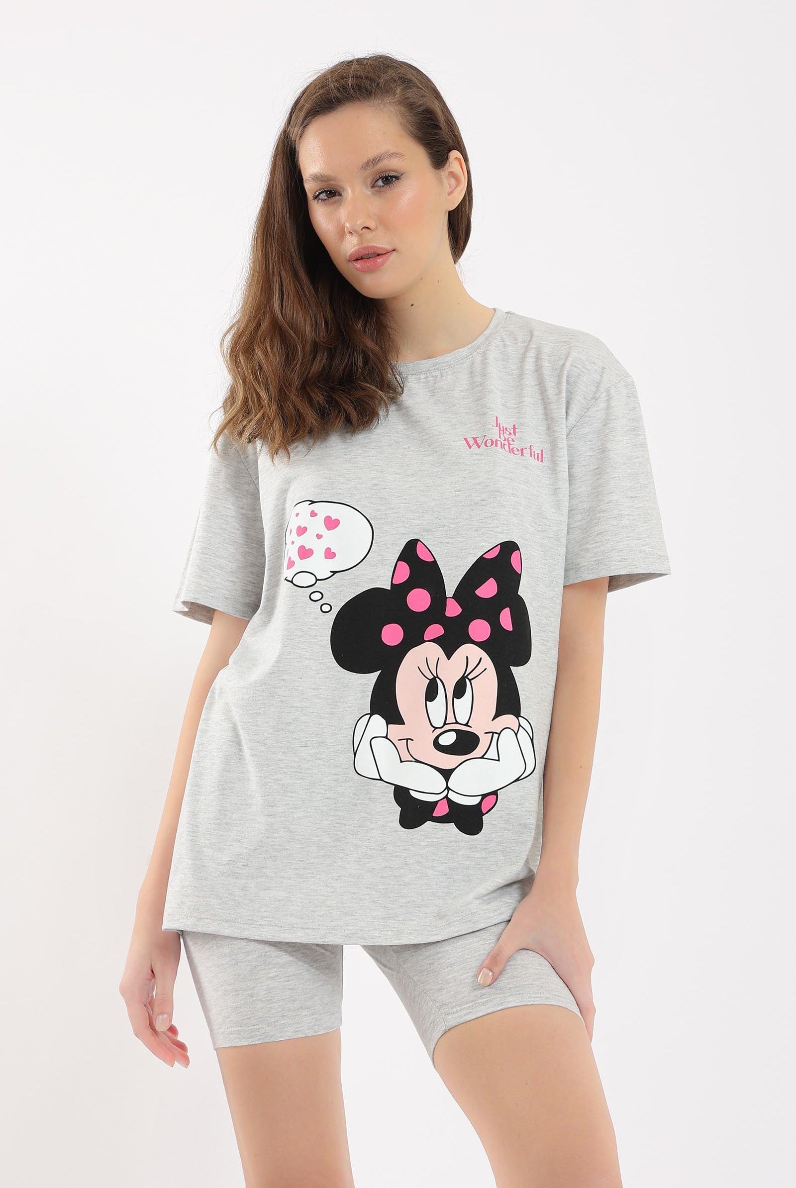 كارينا طقم بيجامة ميني ماوس شورت وتيشيرت رمادي