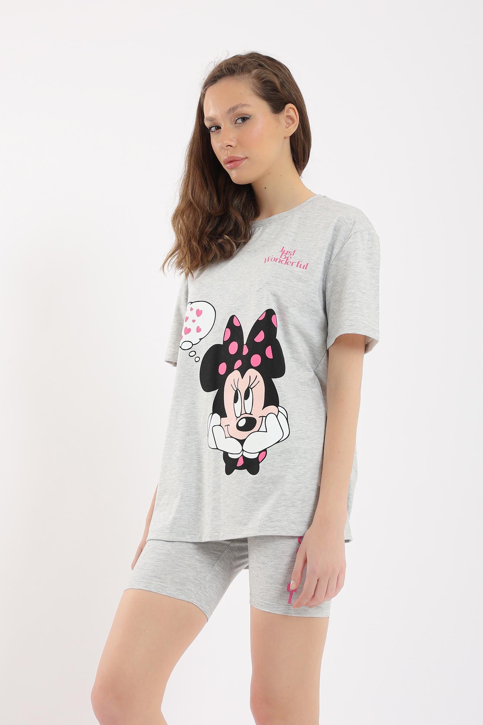 كارينا طقم بيجامة ميني ماوس شورت وتيشيرت رمادي