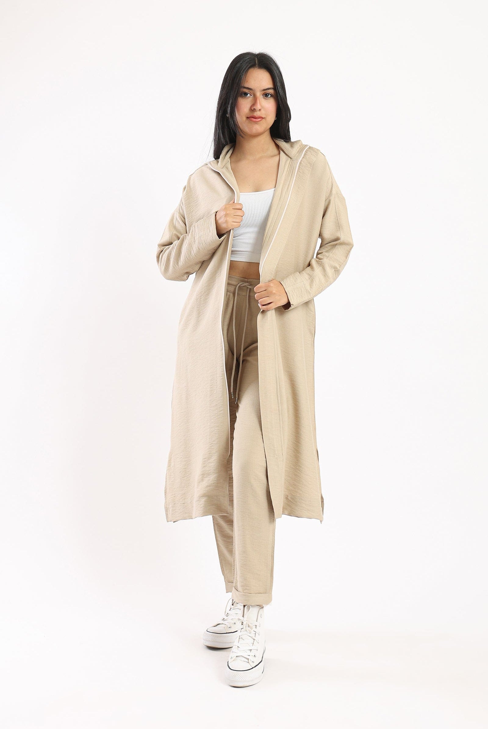 كارينا بنطلون رياضي نسائي واسع بخصر مكشكش بيج