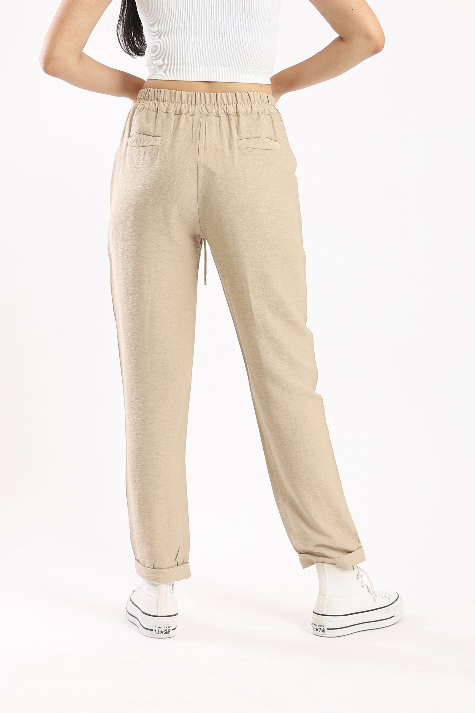 كارينا بنطلون رياضي نسائي واسع بخصر مكشكش بيج