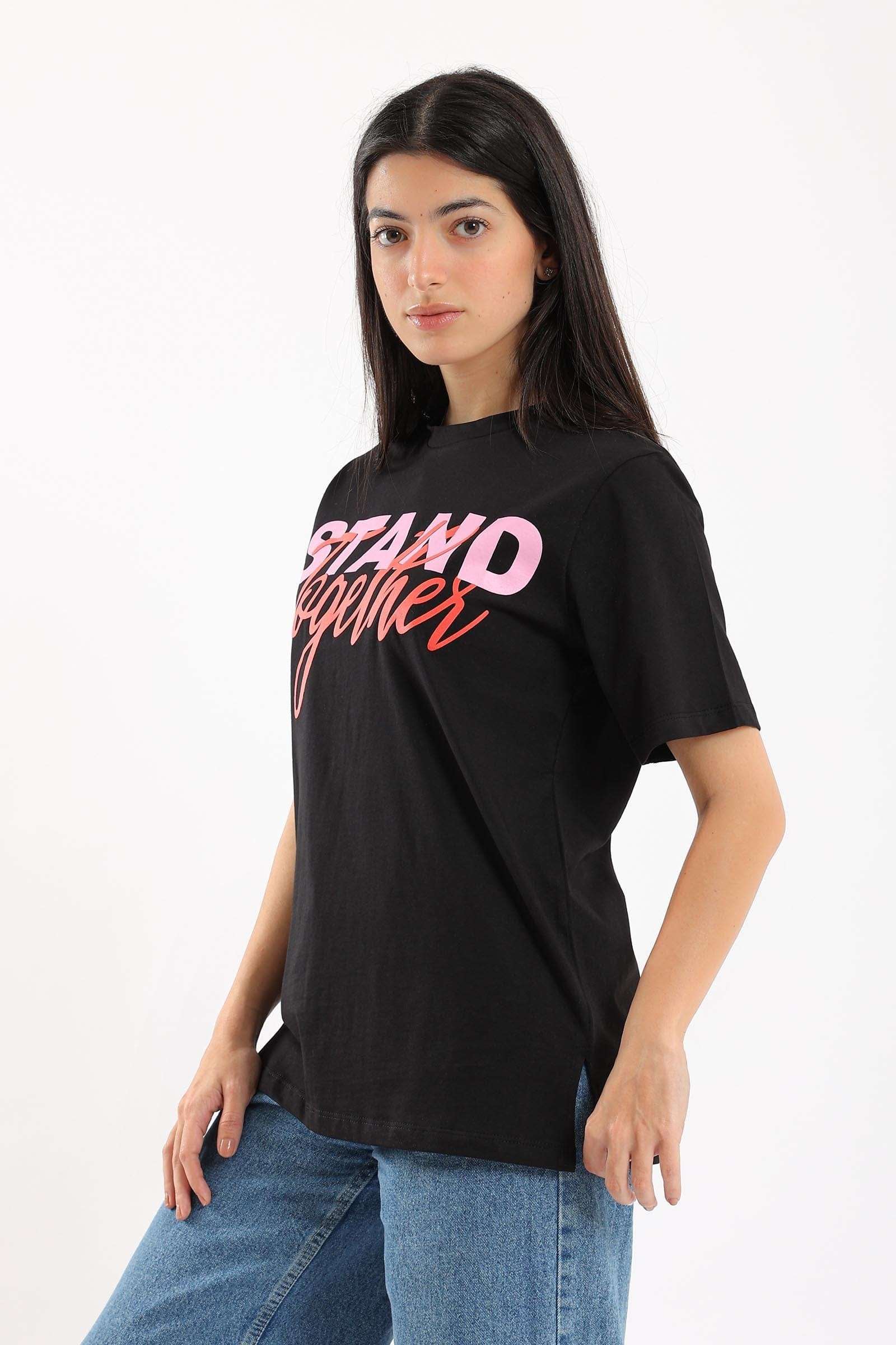 كارينا تي شيرت مطبوع نص كم