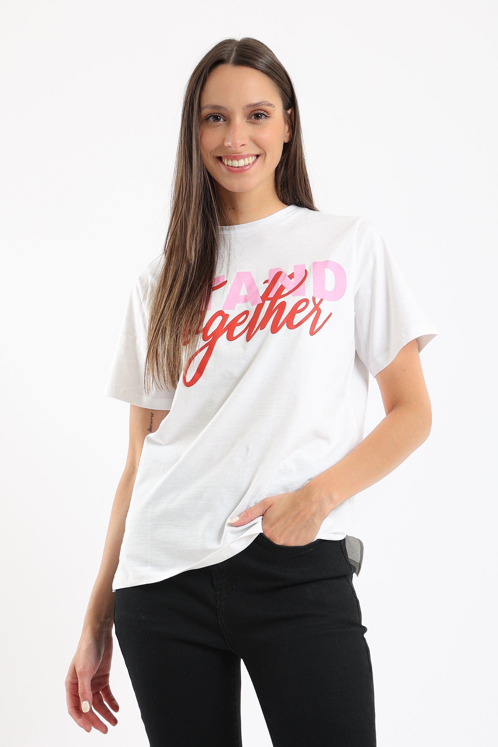 كارينا تي شيرت مطبوع نص كم