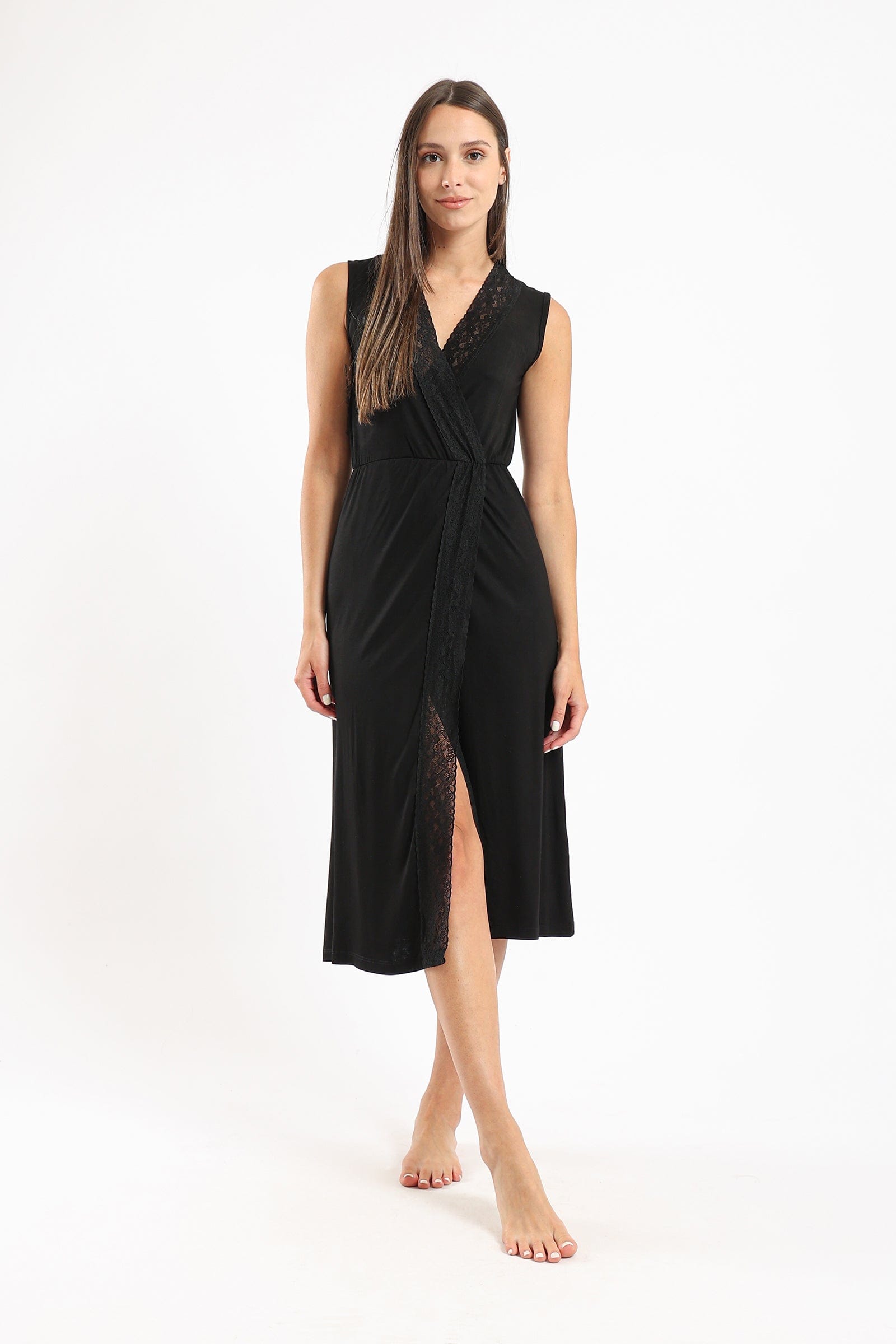 كارينا قميص نوم ميدي بشق أمامي من الدانتيل