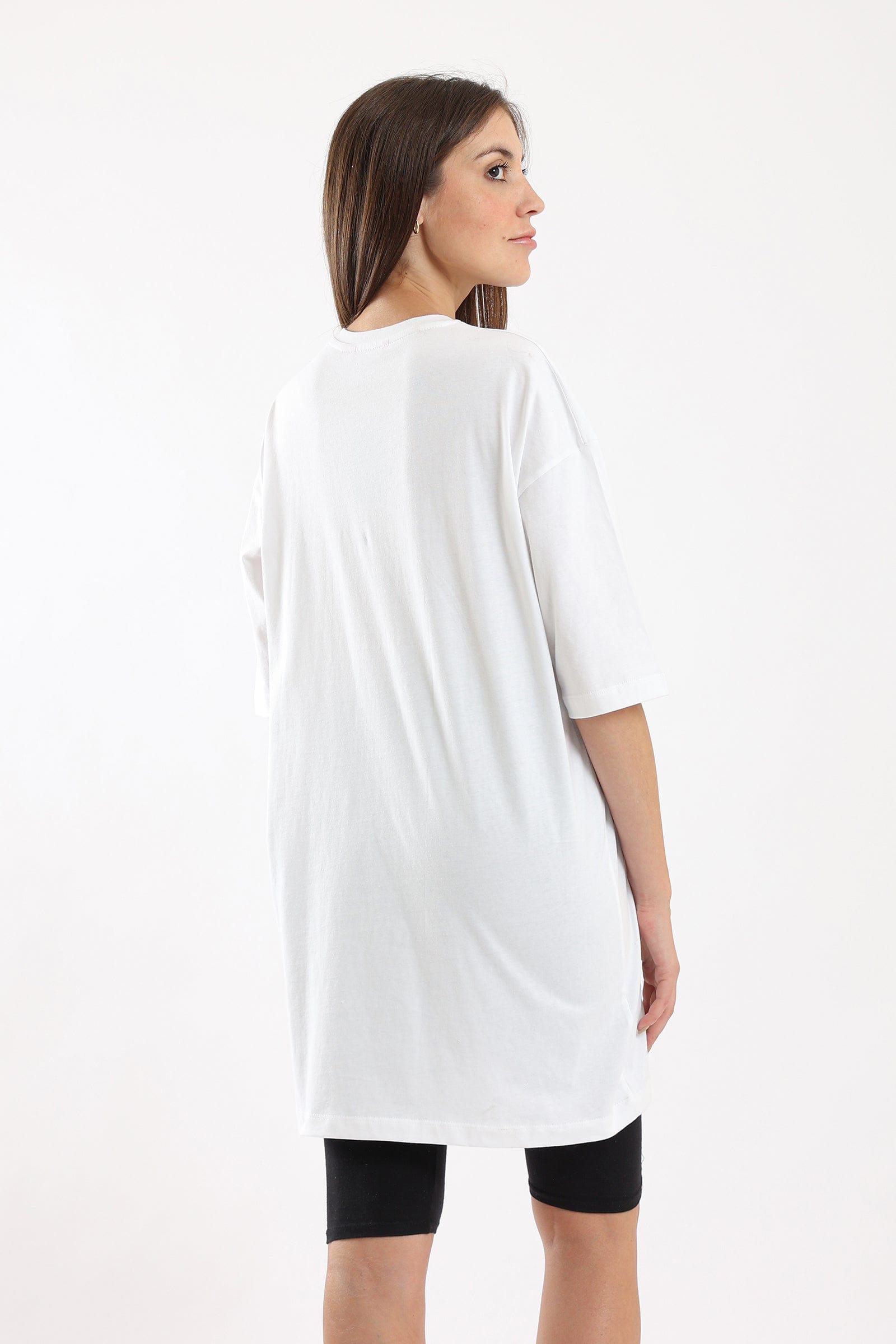كارينا تيشيرت قطن طويل بطبعة نص كم أبيض