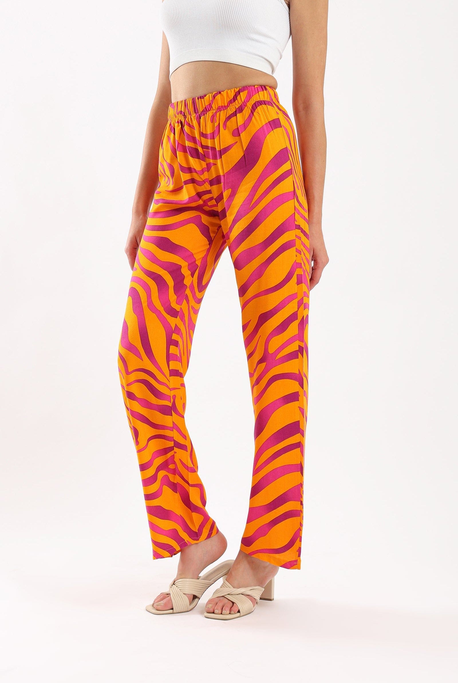 كارينا بنطال بنقشة زيبرا خصر مرتفع ملون