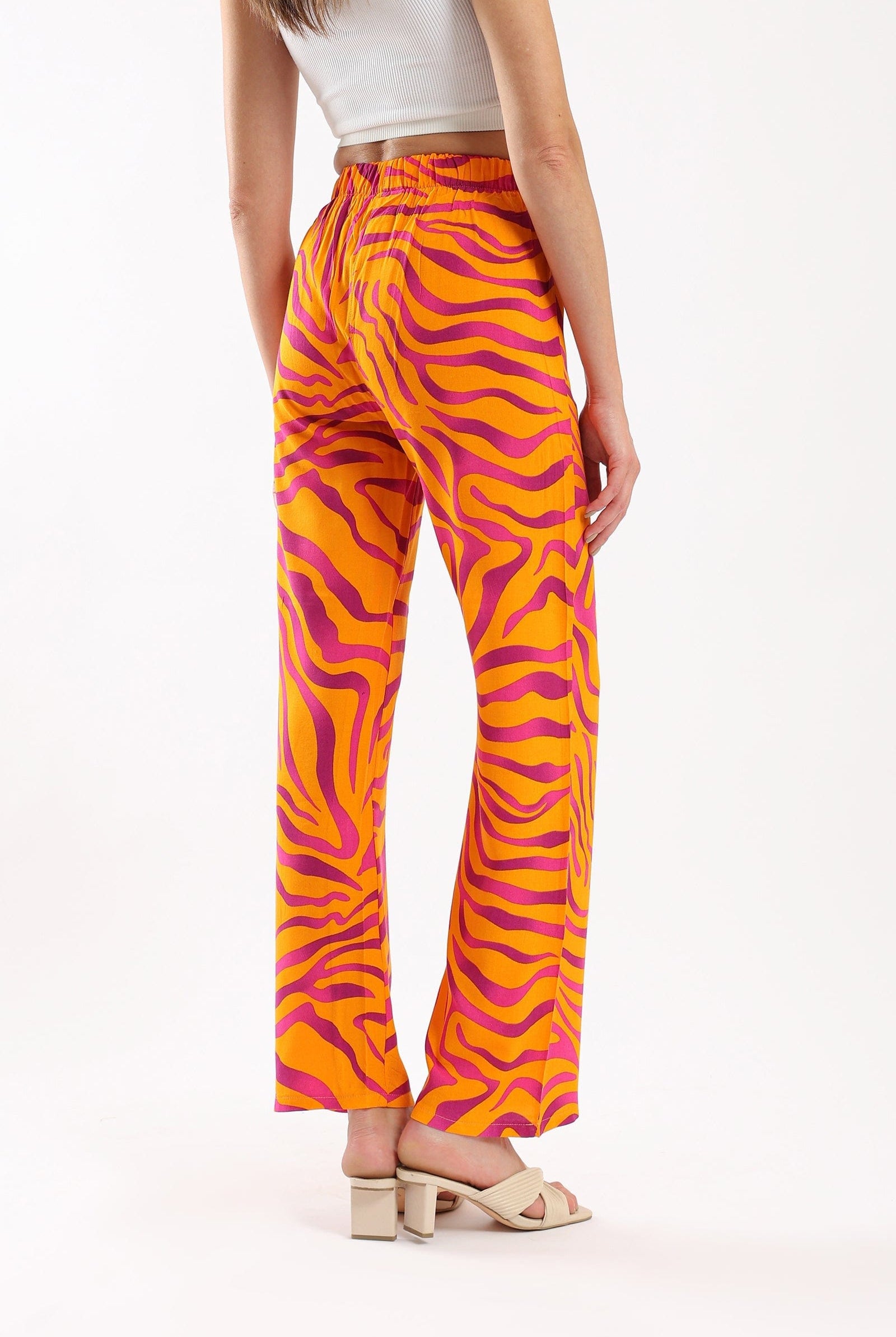 كارينا بنطال بنقشة زيبرا خصر مرتفع ملون