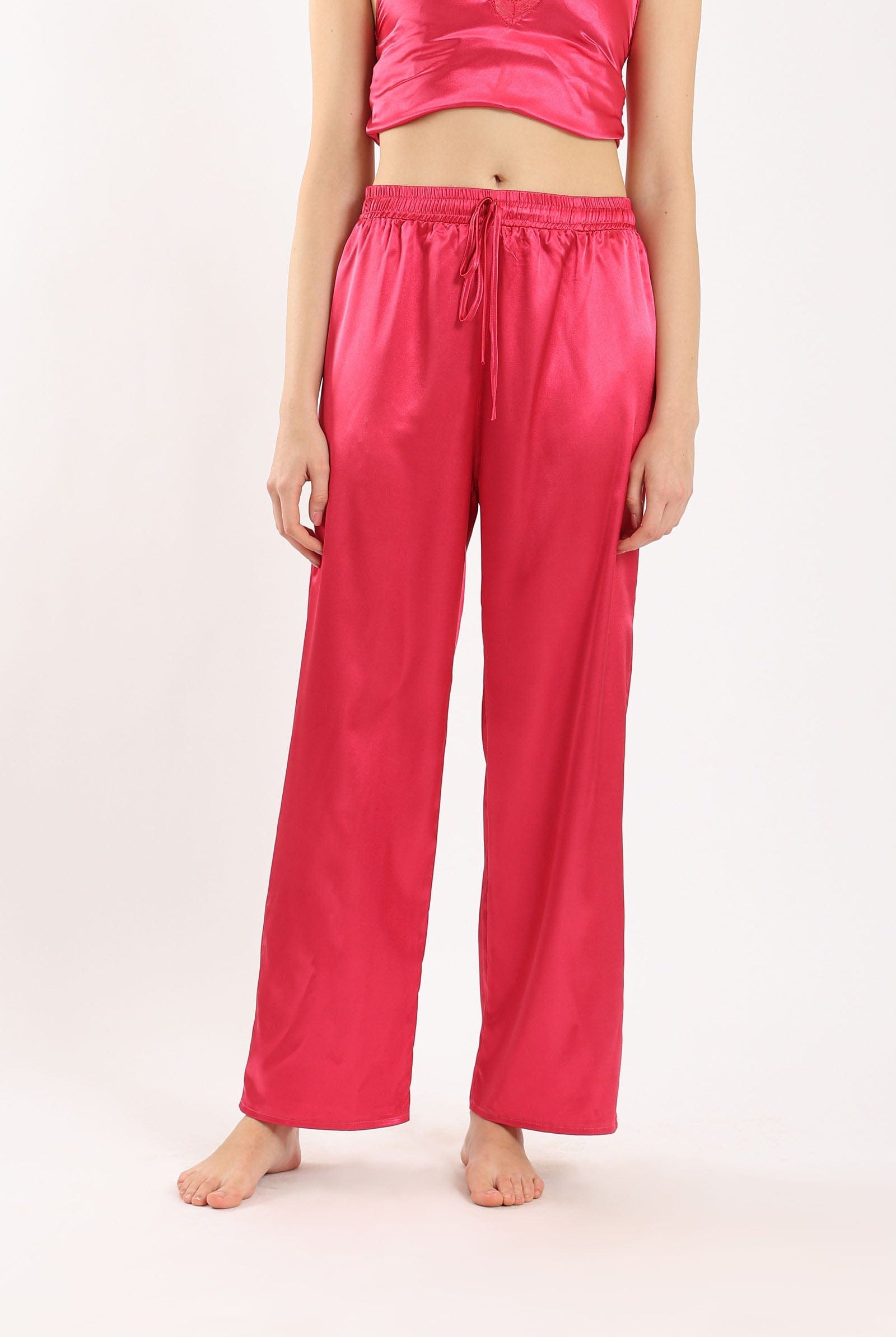 كارينا بنطلون بيجامة ساتان طويل سادة فوشيا